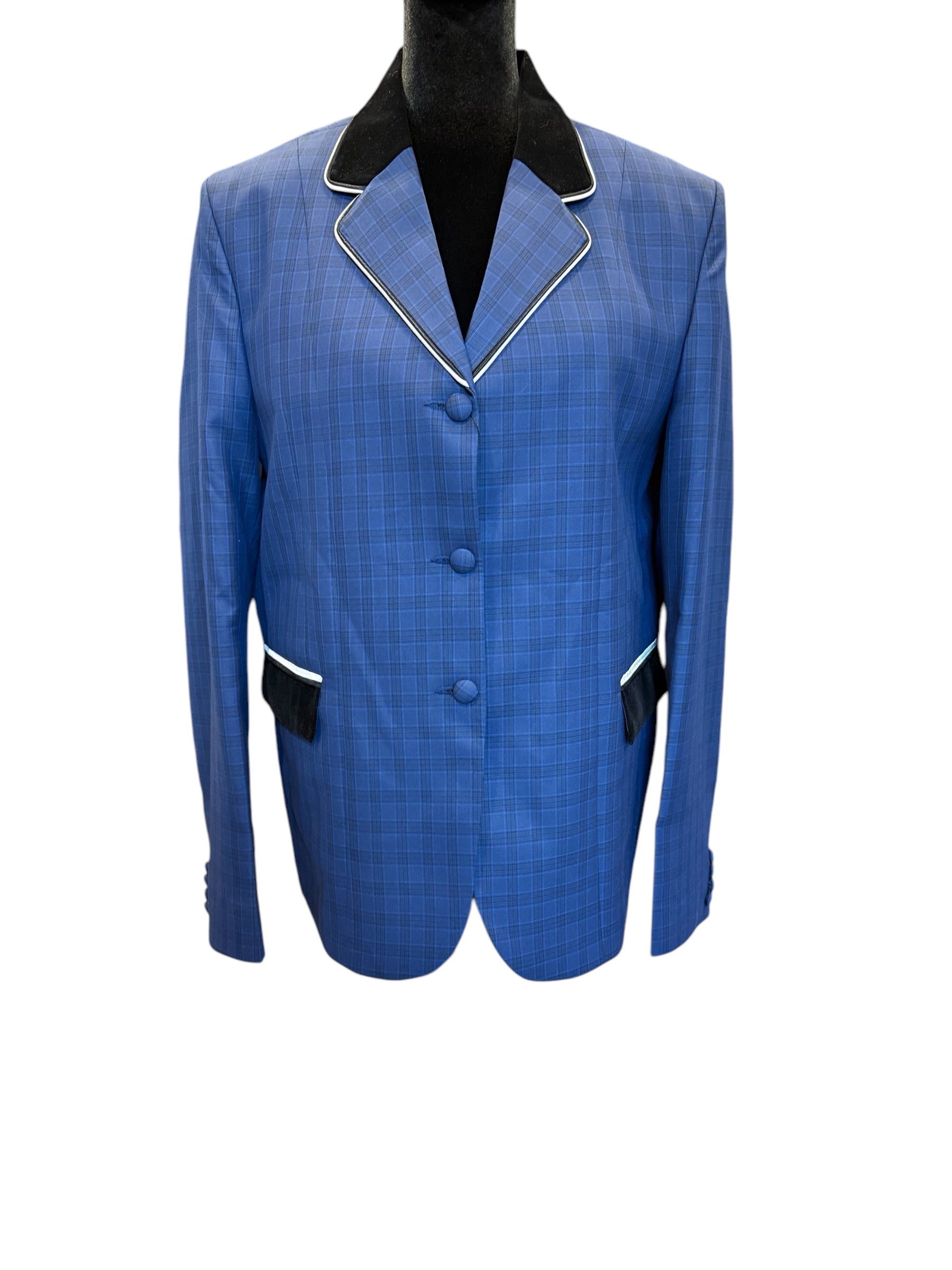 English Show Coat Blue Plaid with black and white accents. Double Pipe!