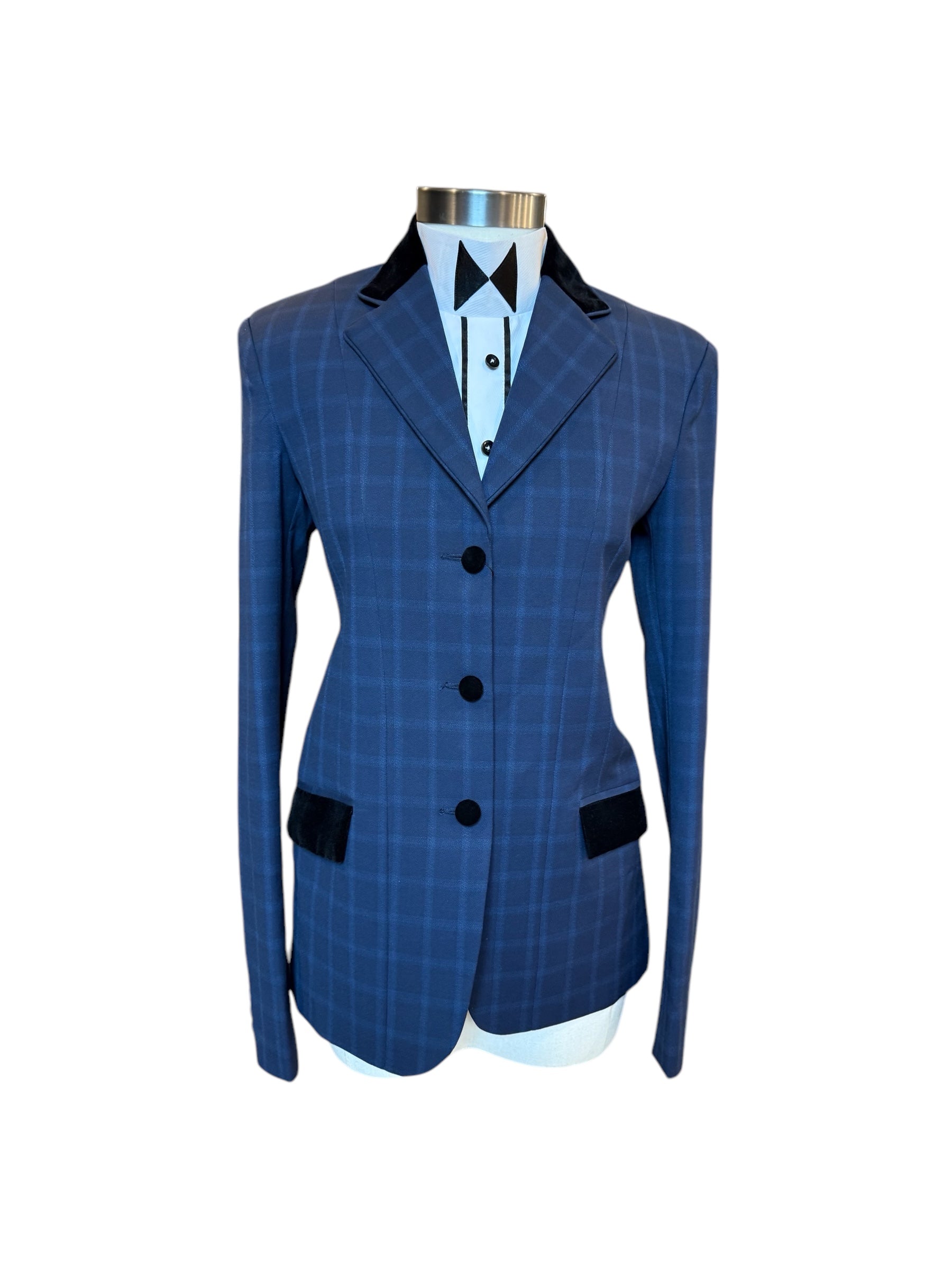 English Show Coat Navy Plaid with Black Accents Fabric Code RYMD