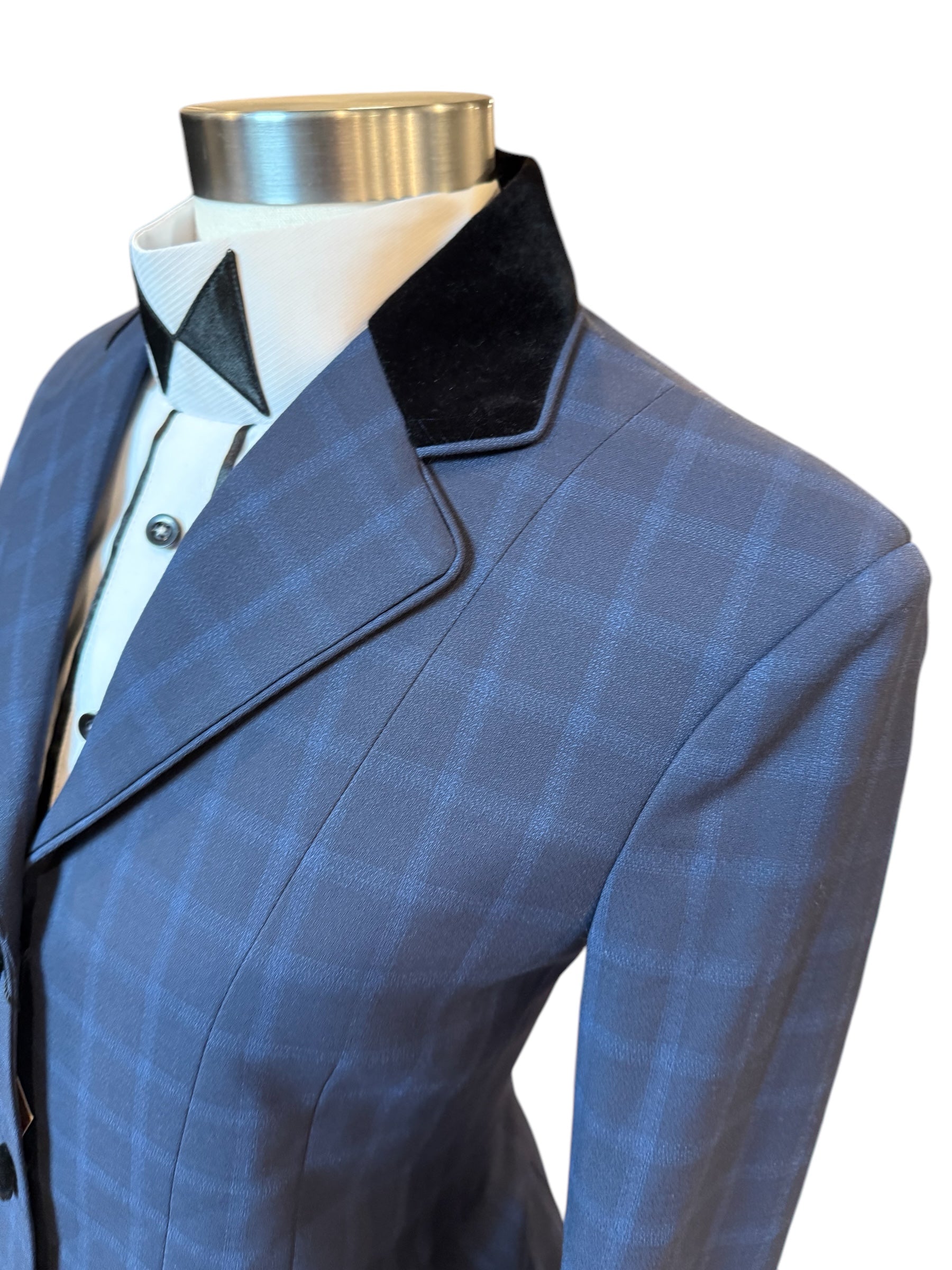 English Show Coat Navy Plaid with Black Accents Fabric Code RYMD