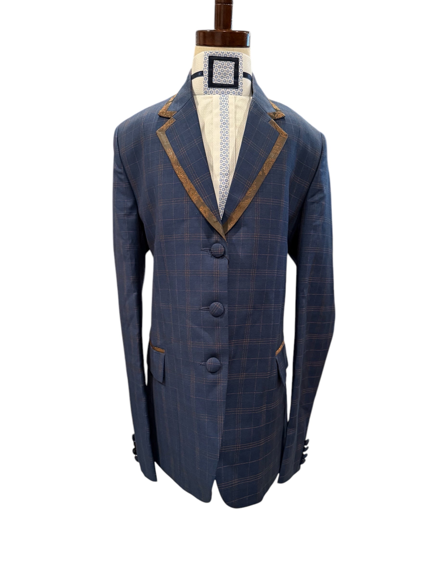 Youth English Coat Blue and Bronze Plaid