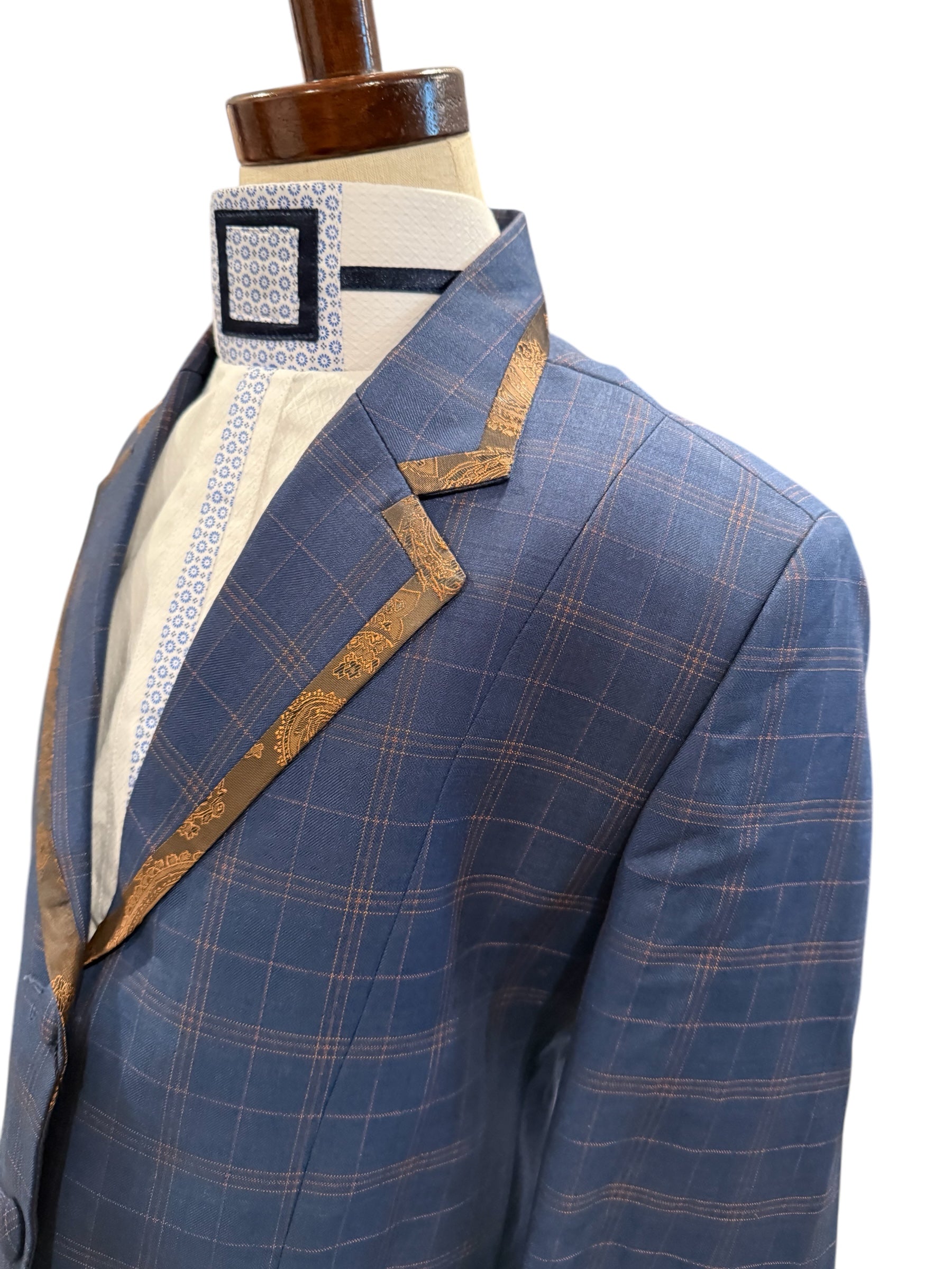 Youth English Coat Blue and Bronze Plaid