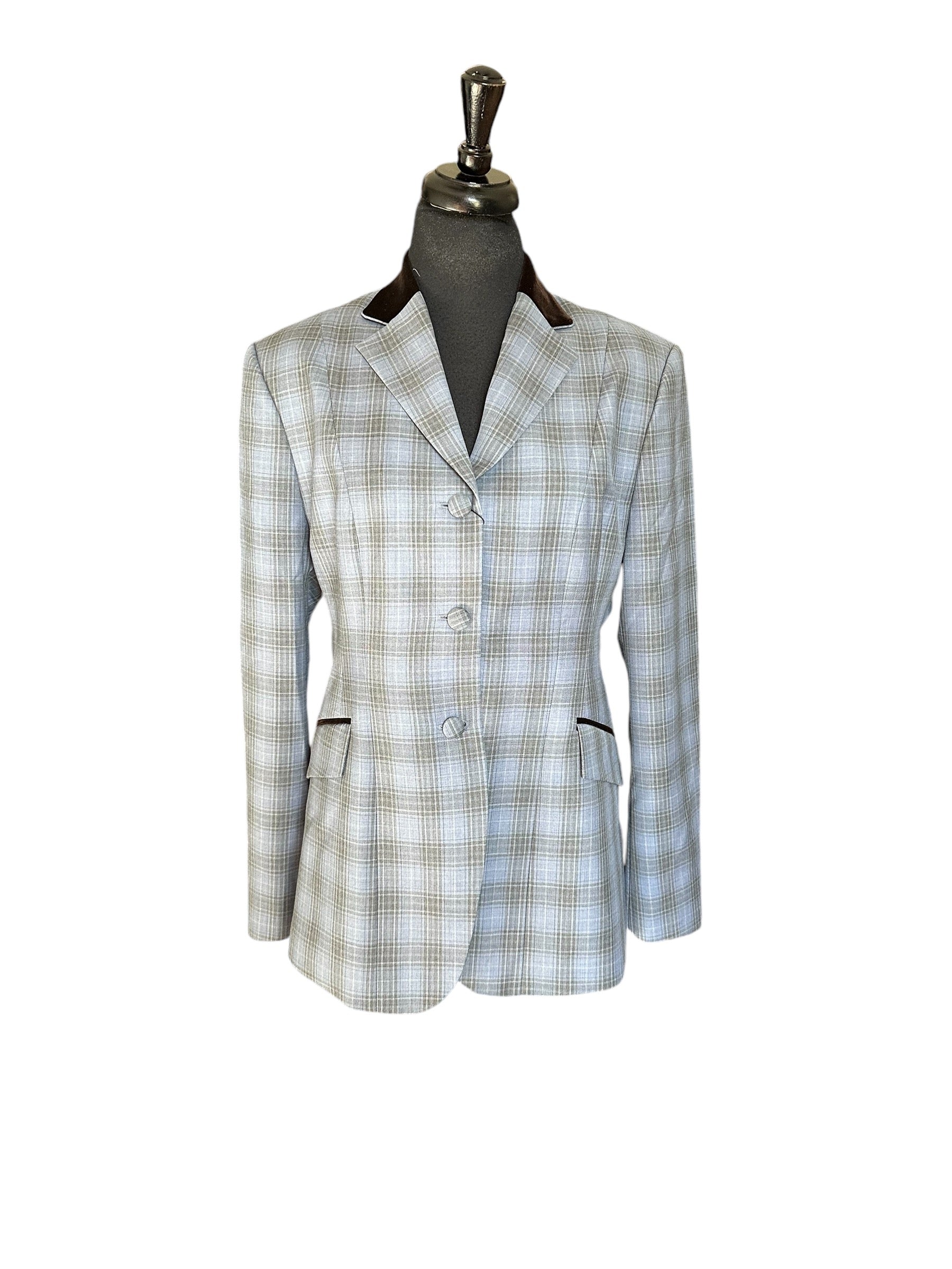 English Show Coat Light Blue and Brown Plaid Fabric Code CAR701022