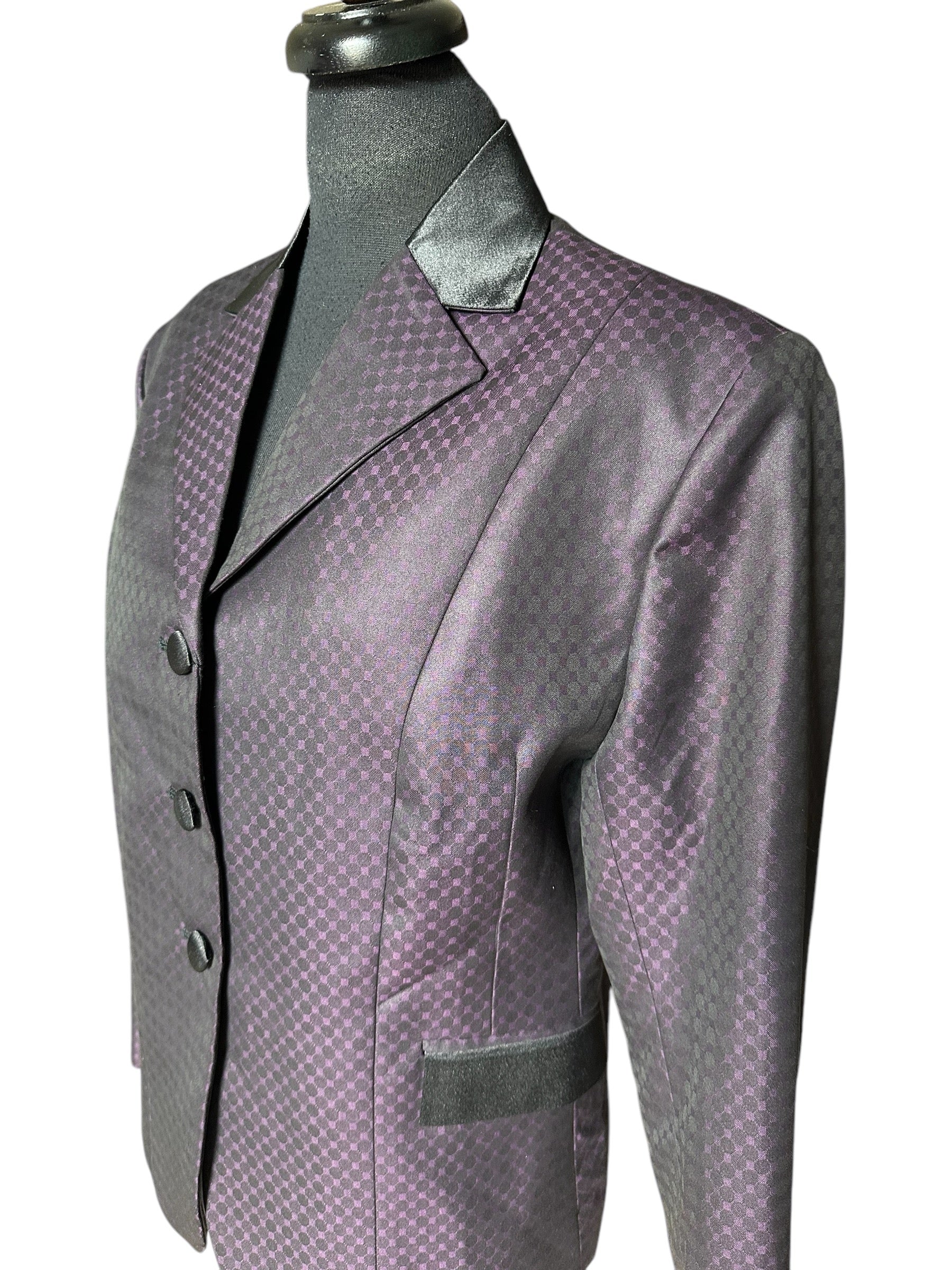 English Show Coat Plum and Black Silk Honeycomb Fabric Code PW-001