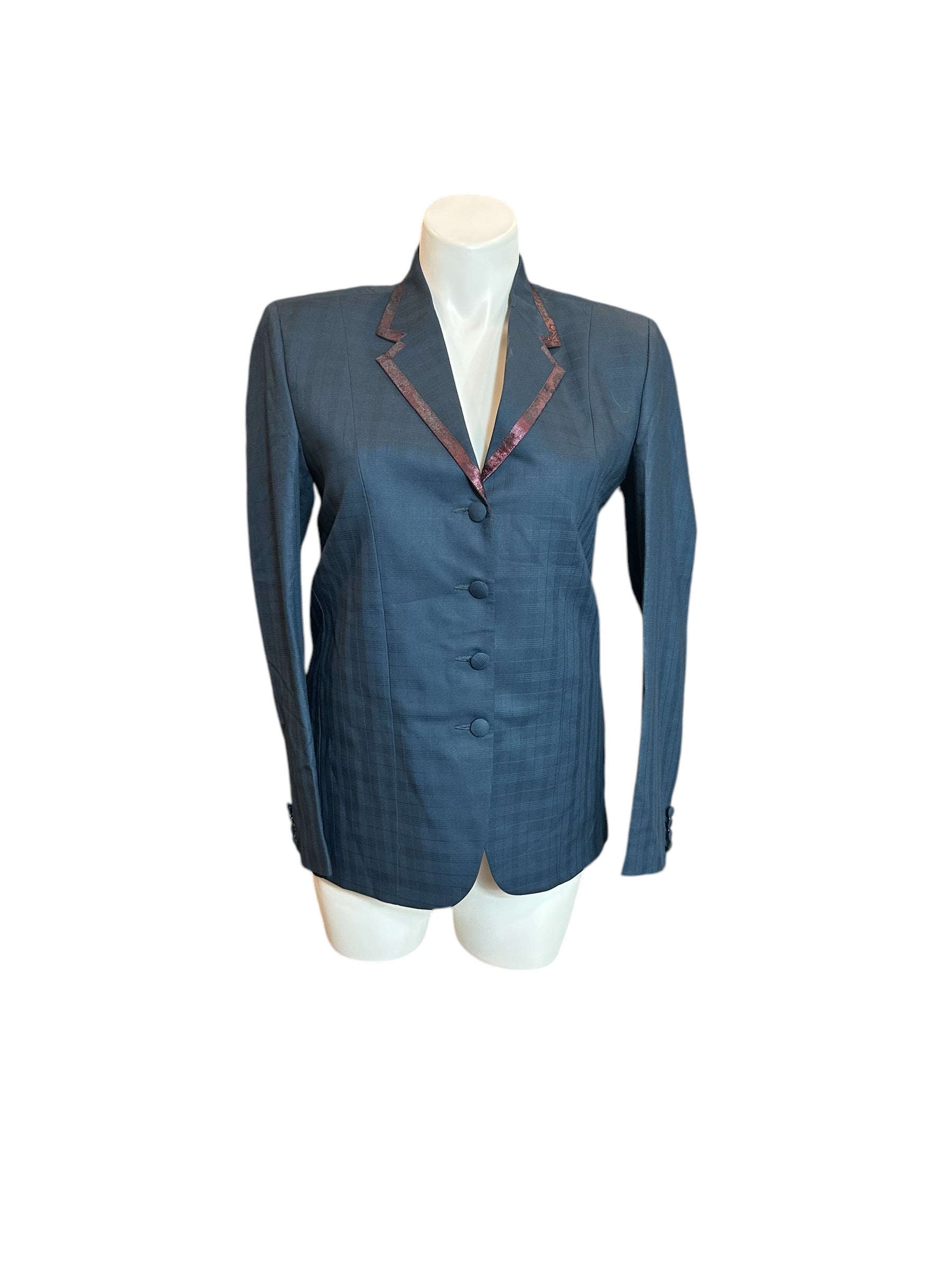 Western Showmanship Suit Navy Self Print with Burgundy Trim