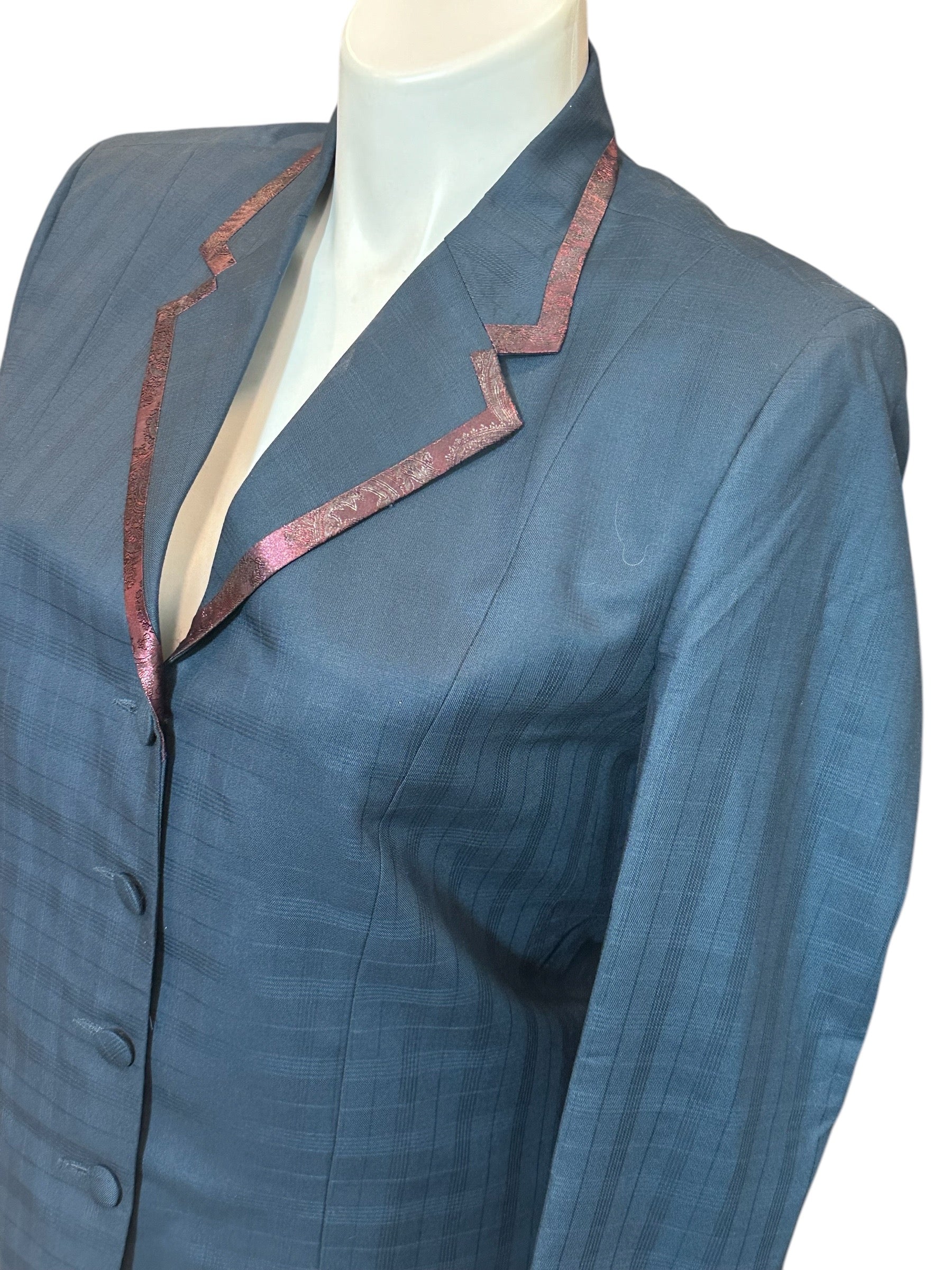 Western Showmanship Suit Navy Self Print with Burgundy Trim