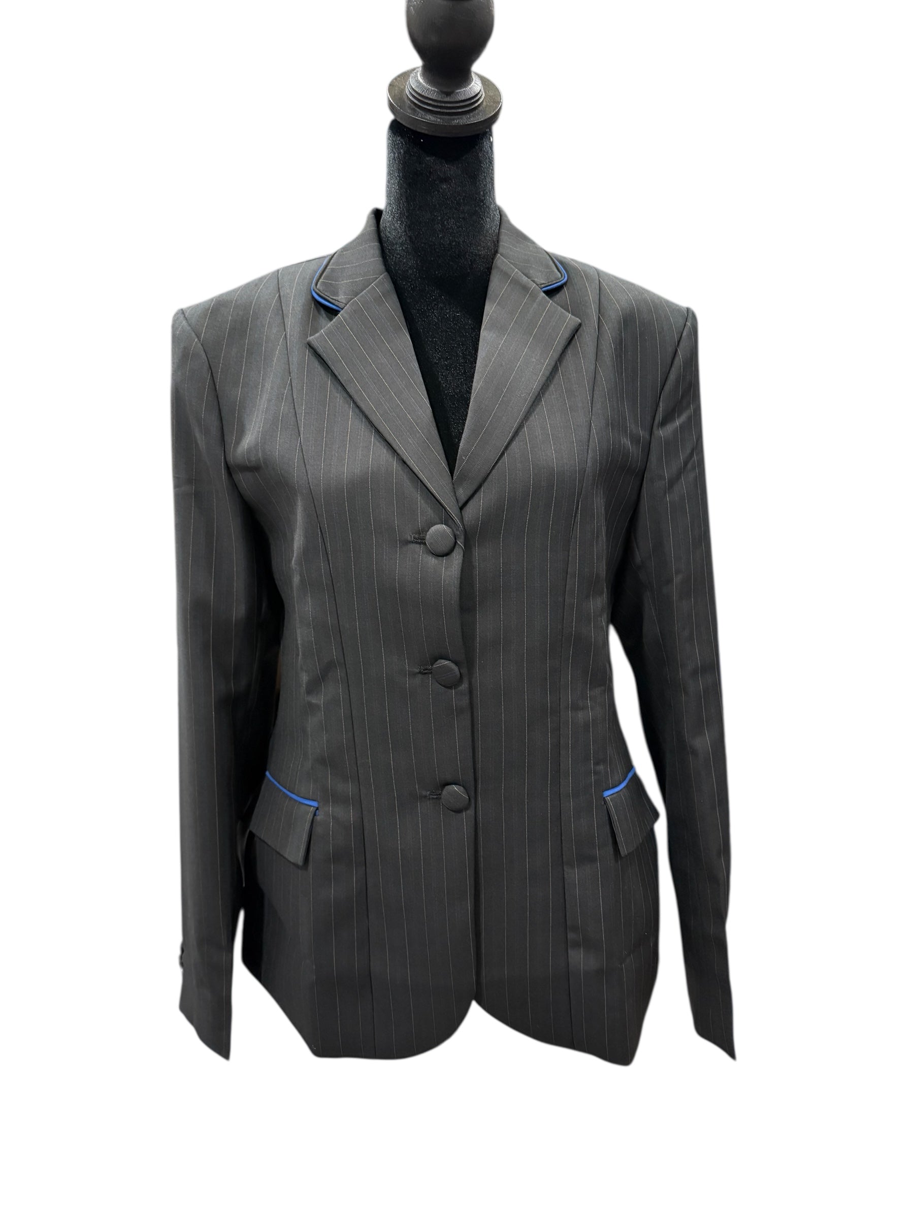English Show Coat Black With Royal and Tobacco stripes Fabric Code T82