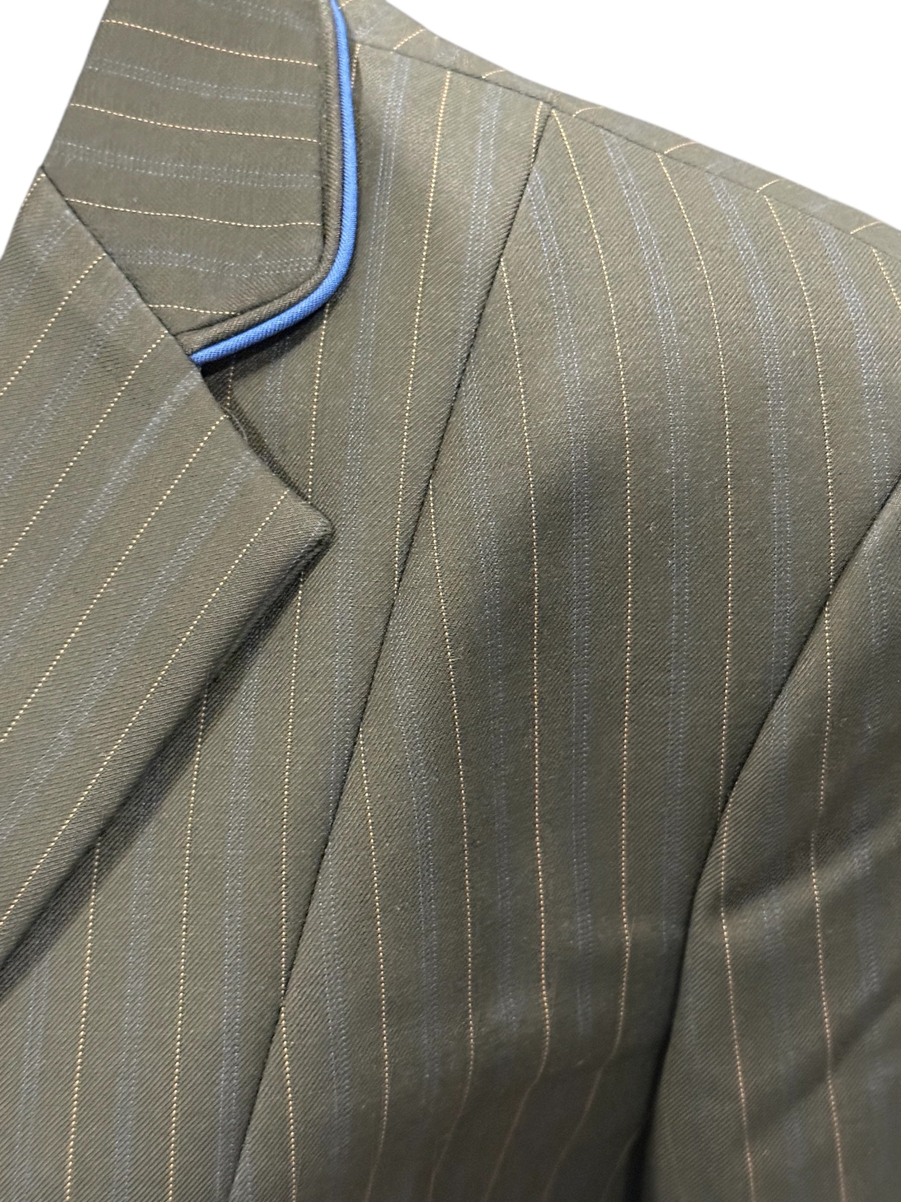 English Show Coat Black With Royal and Tobacco stripes Fabric Code T82