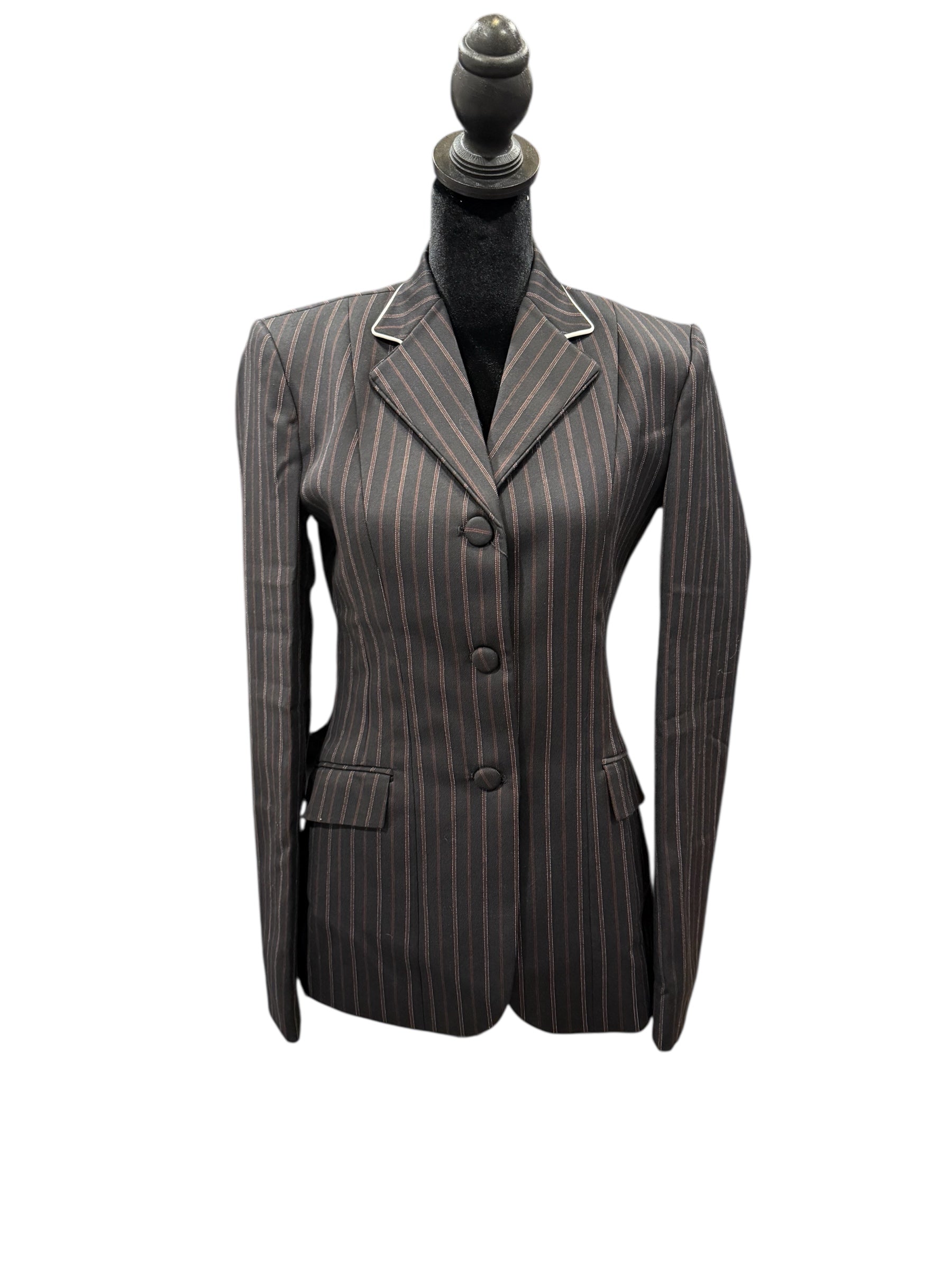 English Show Coat Black with Brown and White Stripes Fabric Code R359