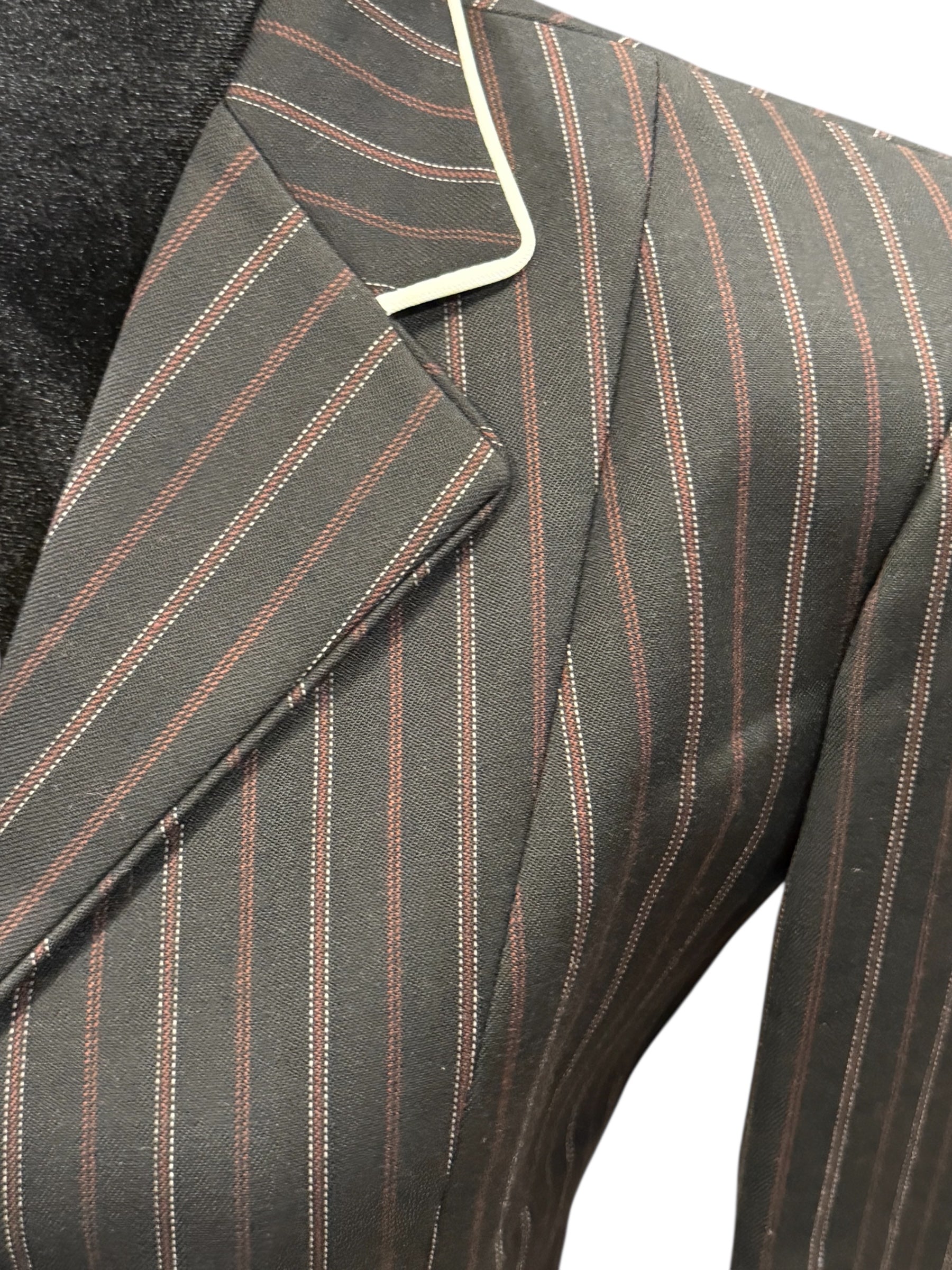 English Show Coat Black with Brown and White Stripes Fabric Code R359