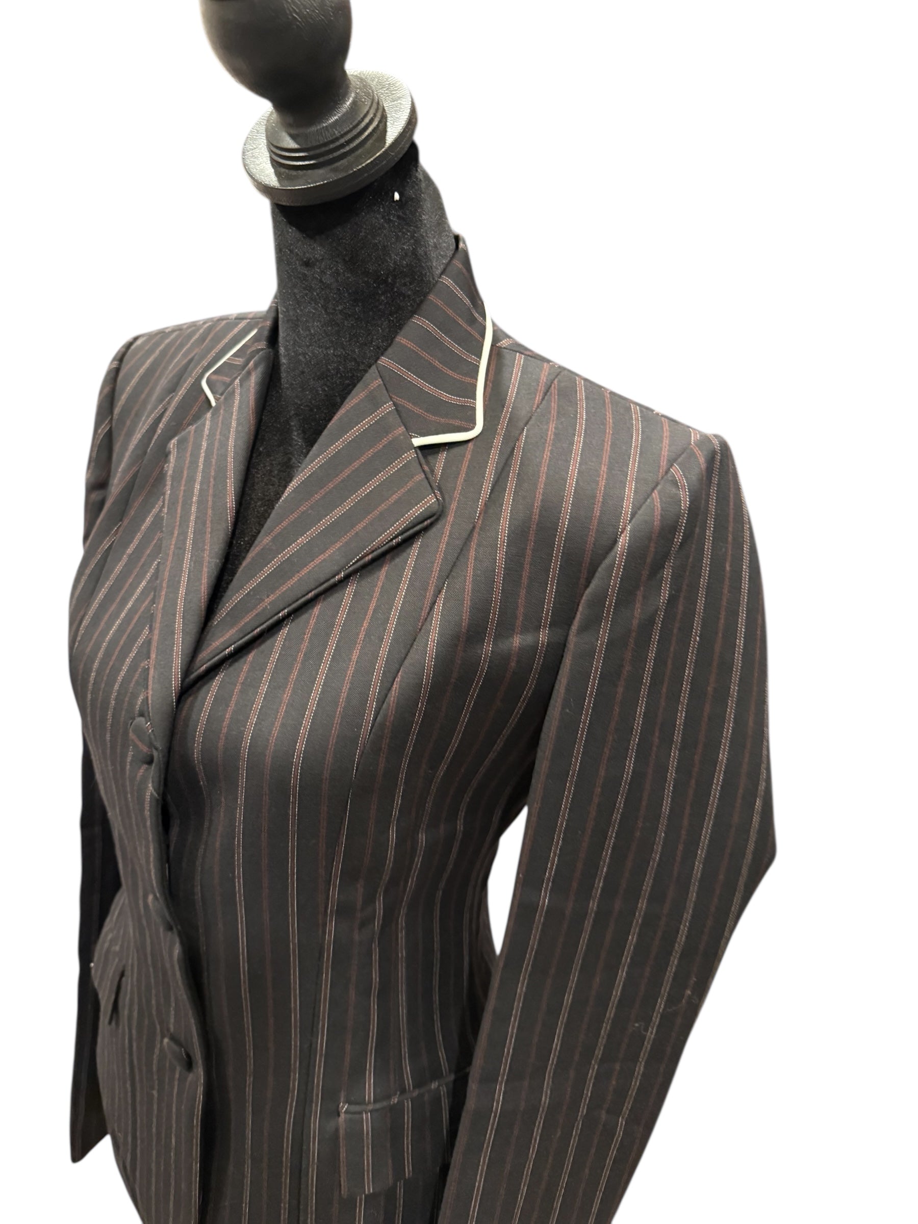 English Show Coat Black with Brown and White Stripes Fabric Code R359