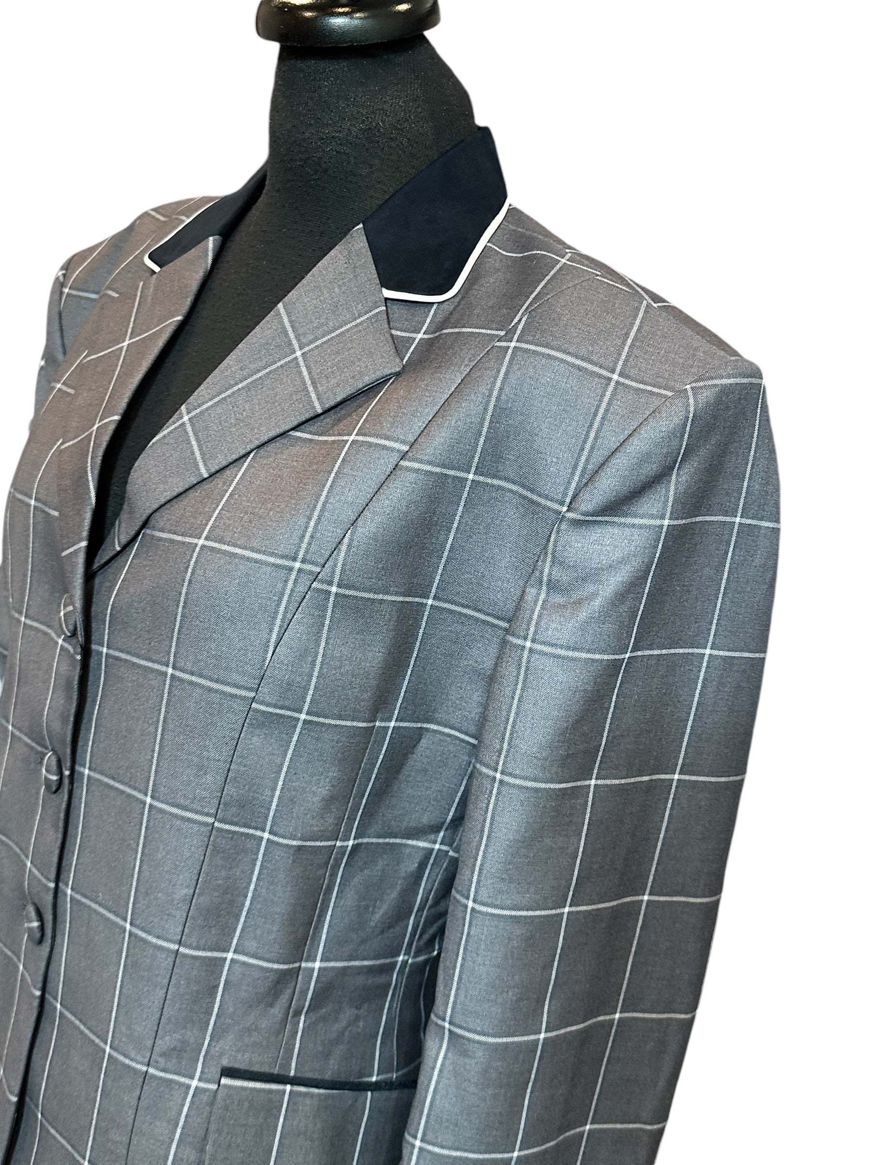 English Show Coat Grey and Navy Windowpane Fabric Code R368