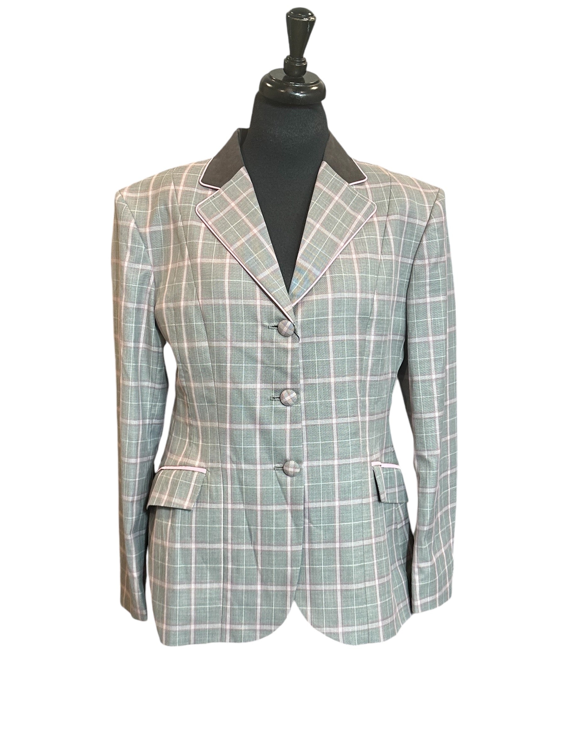 English Show Coat Grey and Pink Plaid Fabric Code FS26LE