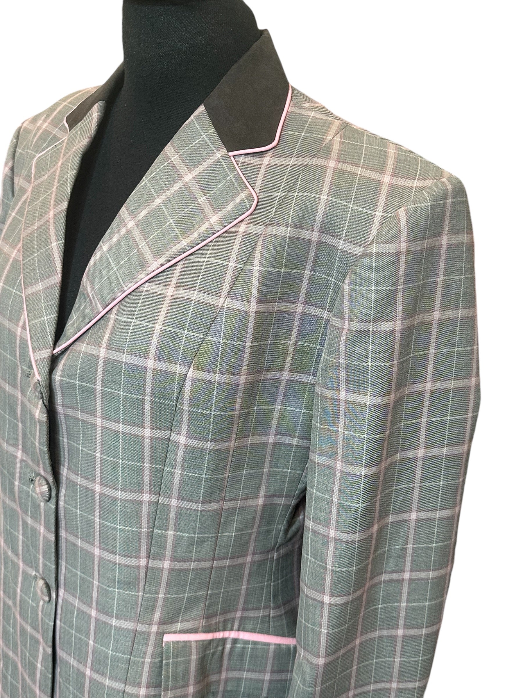 English Show Coat Grey and Pink Plaid Fabric Code FS26LE