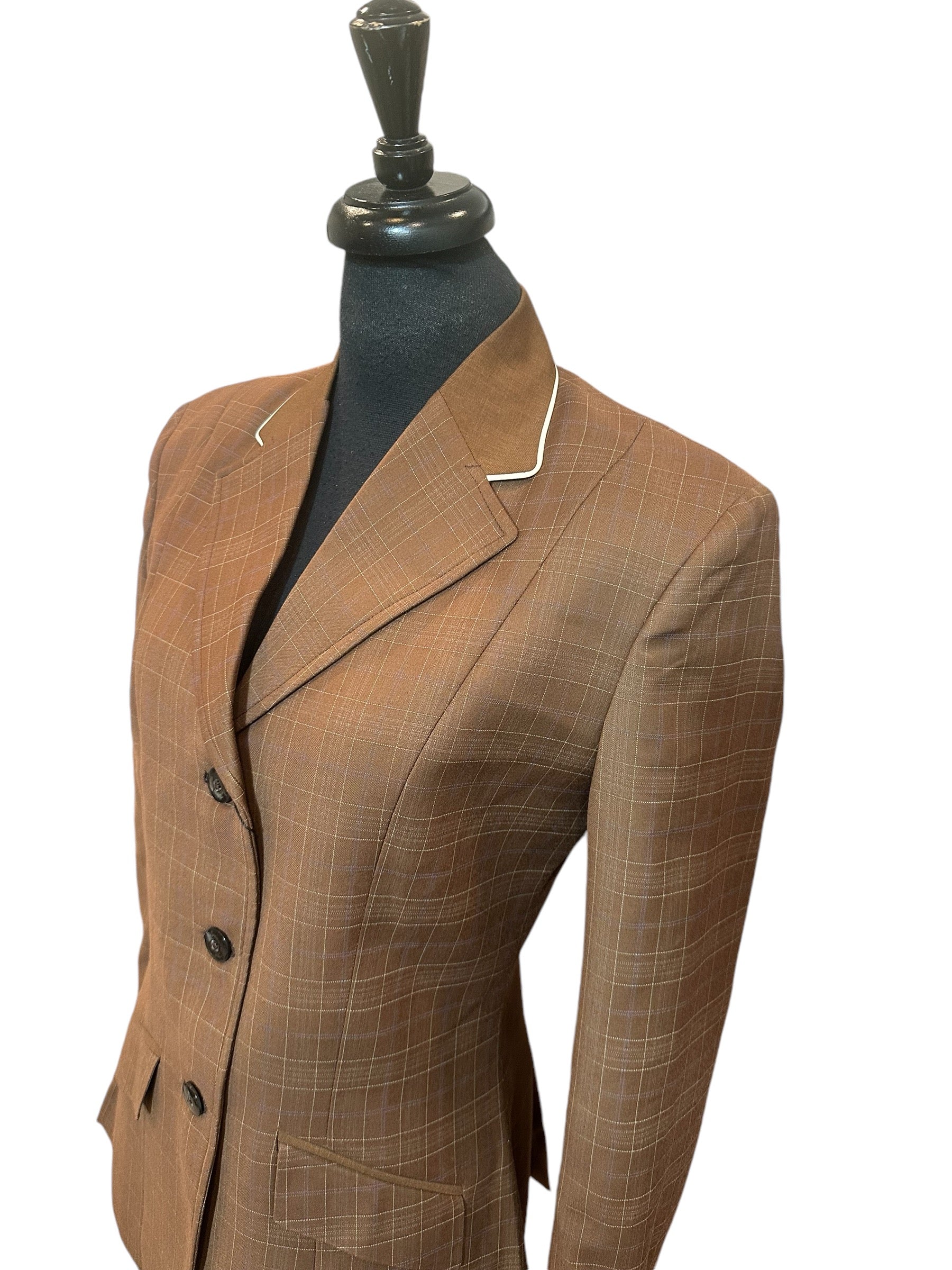 English Show Coat Brown Plaid Fabric Code R038