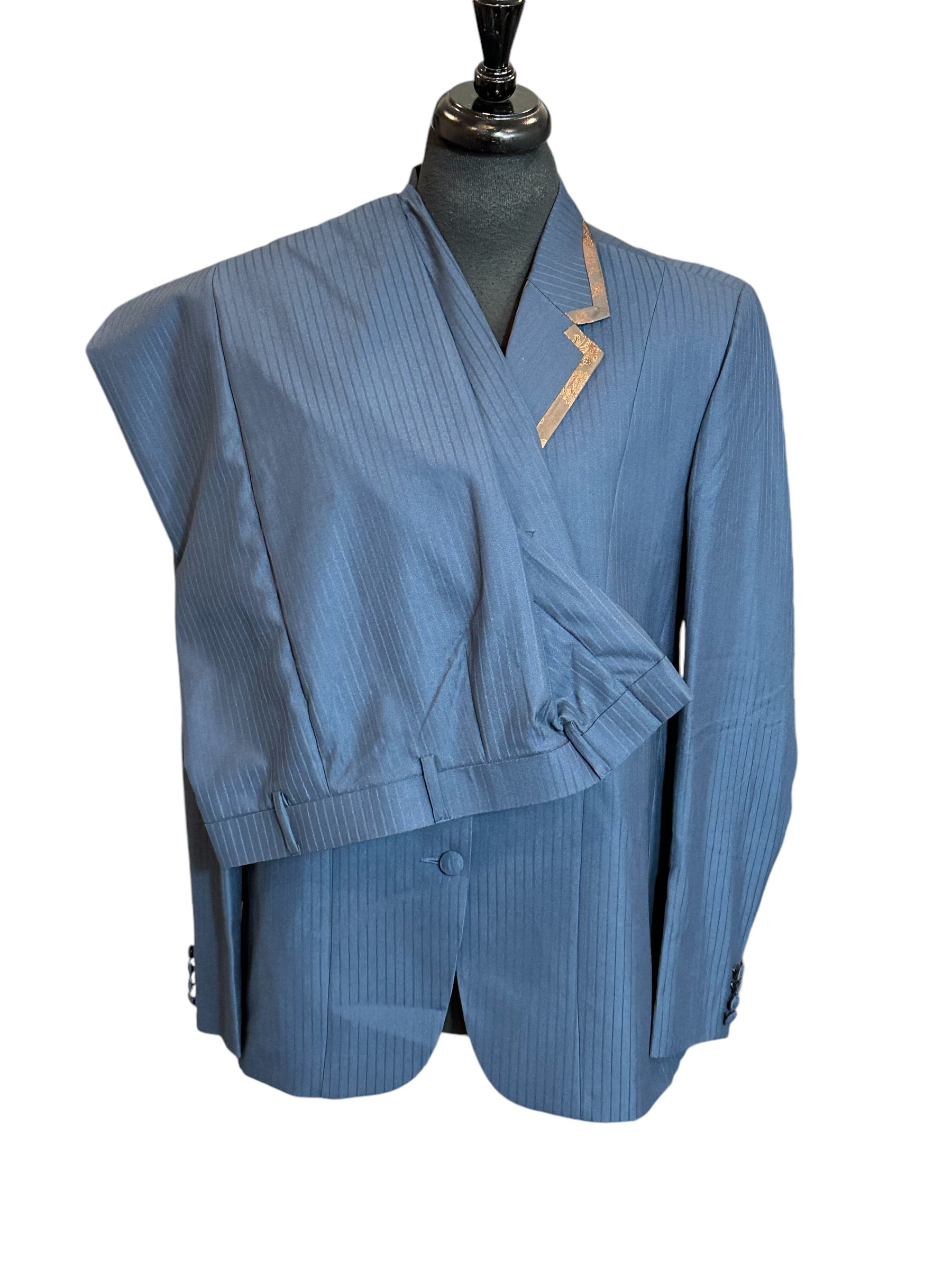 Western Showmanship Suit Blue Self Stripe with Bronze