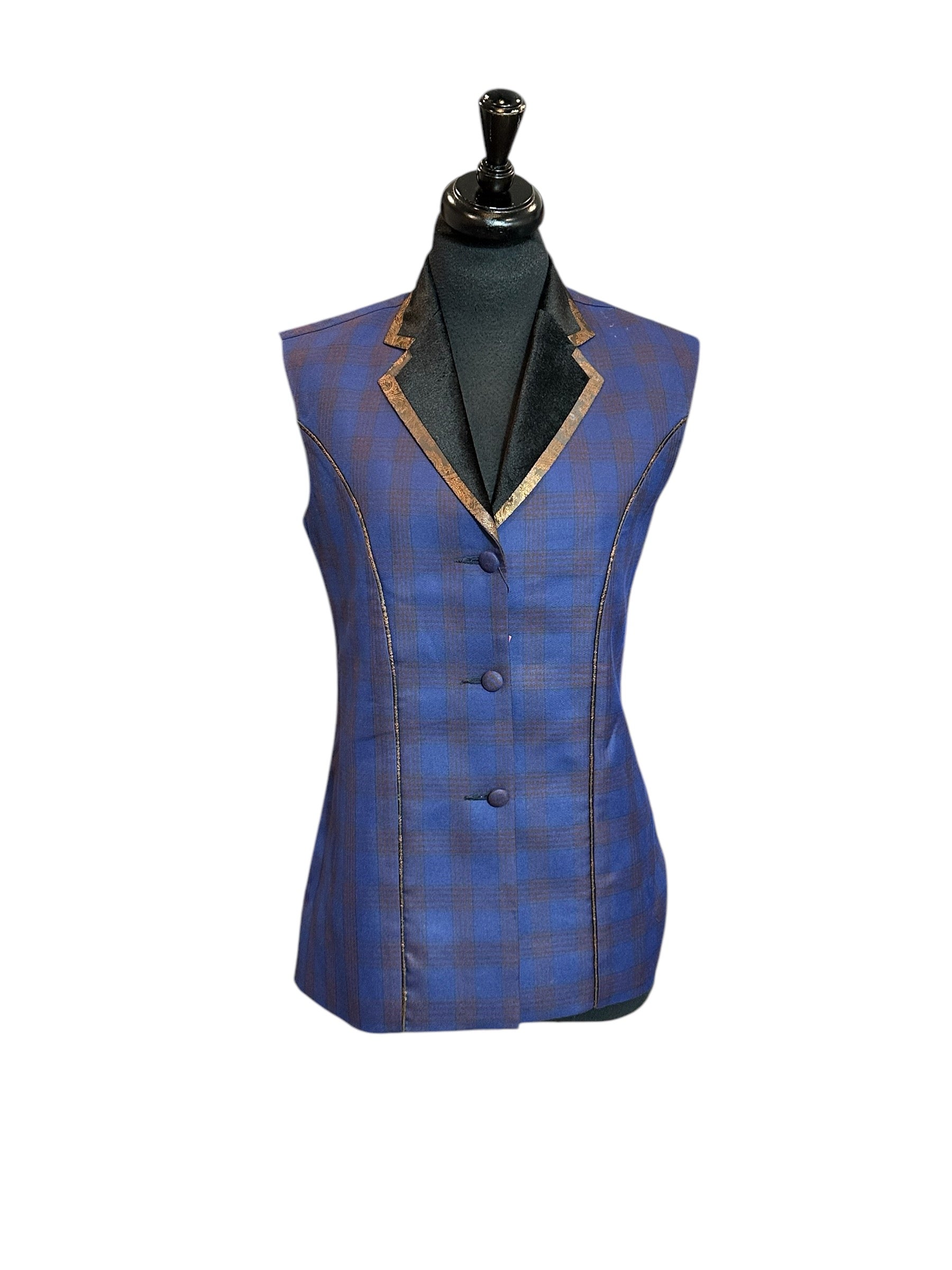 Western Vest Blue and Bronze Plaid