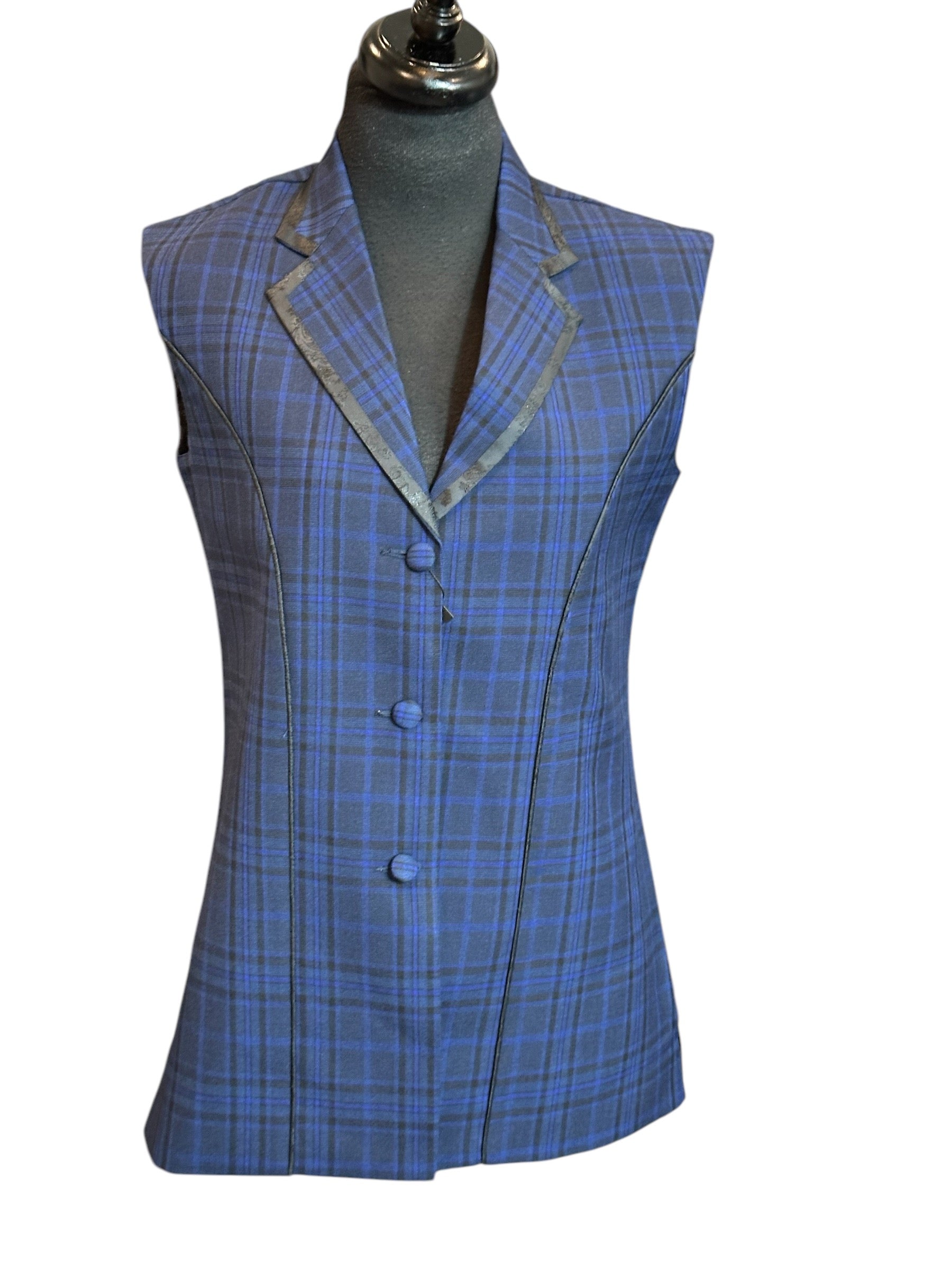 Western Vest Blue and Black Plaid