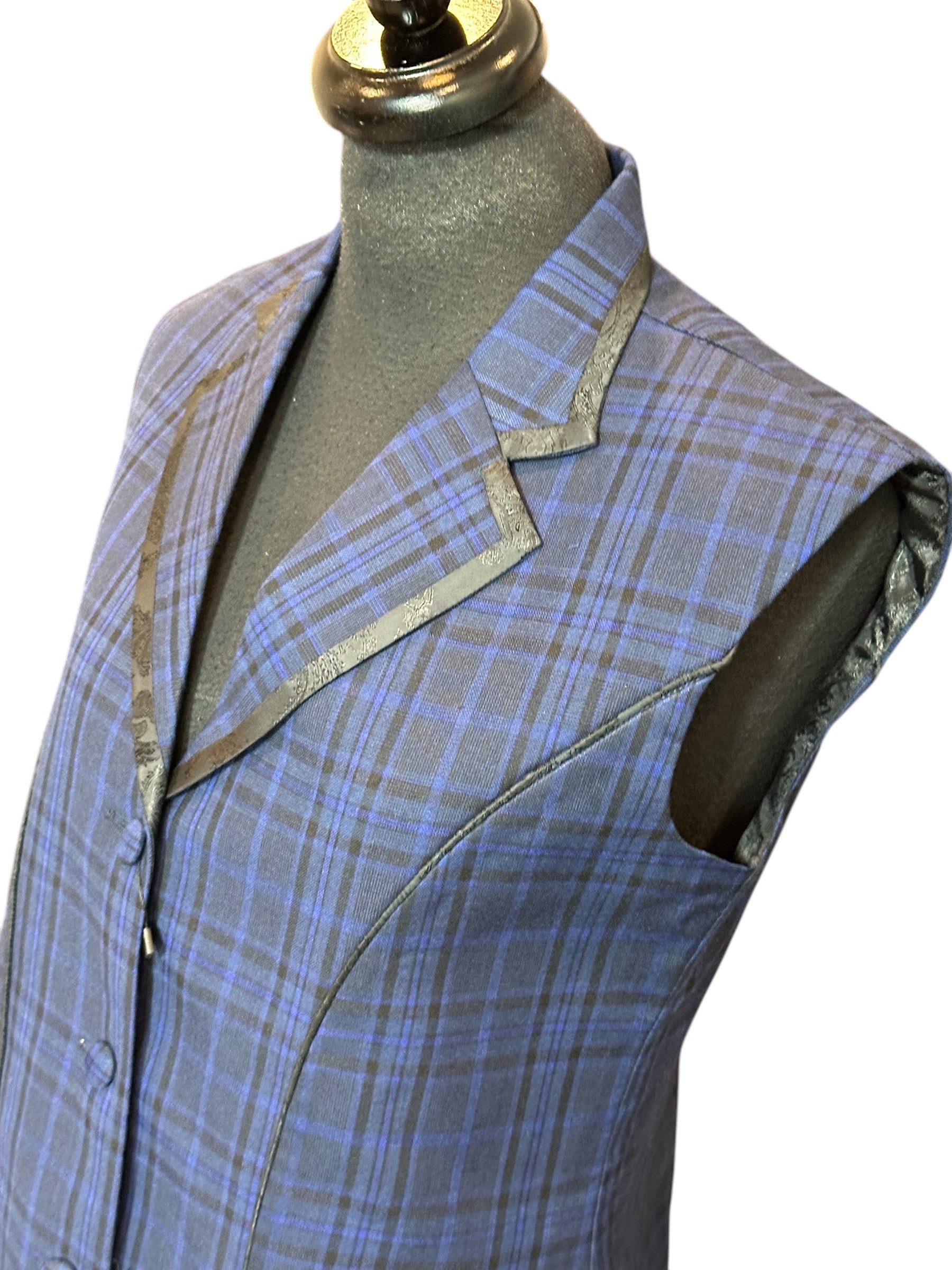 Western Vest Blue and Black Plaid