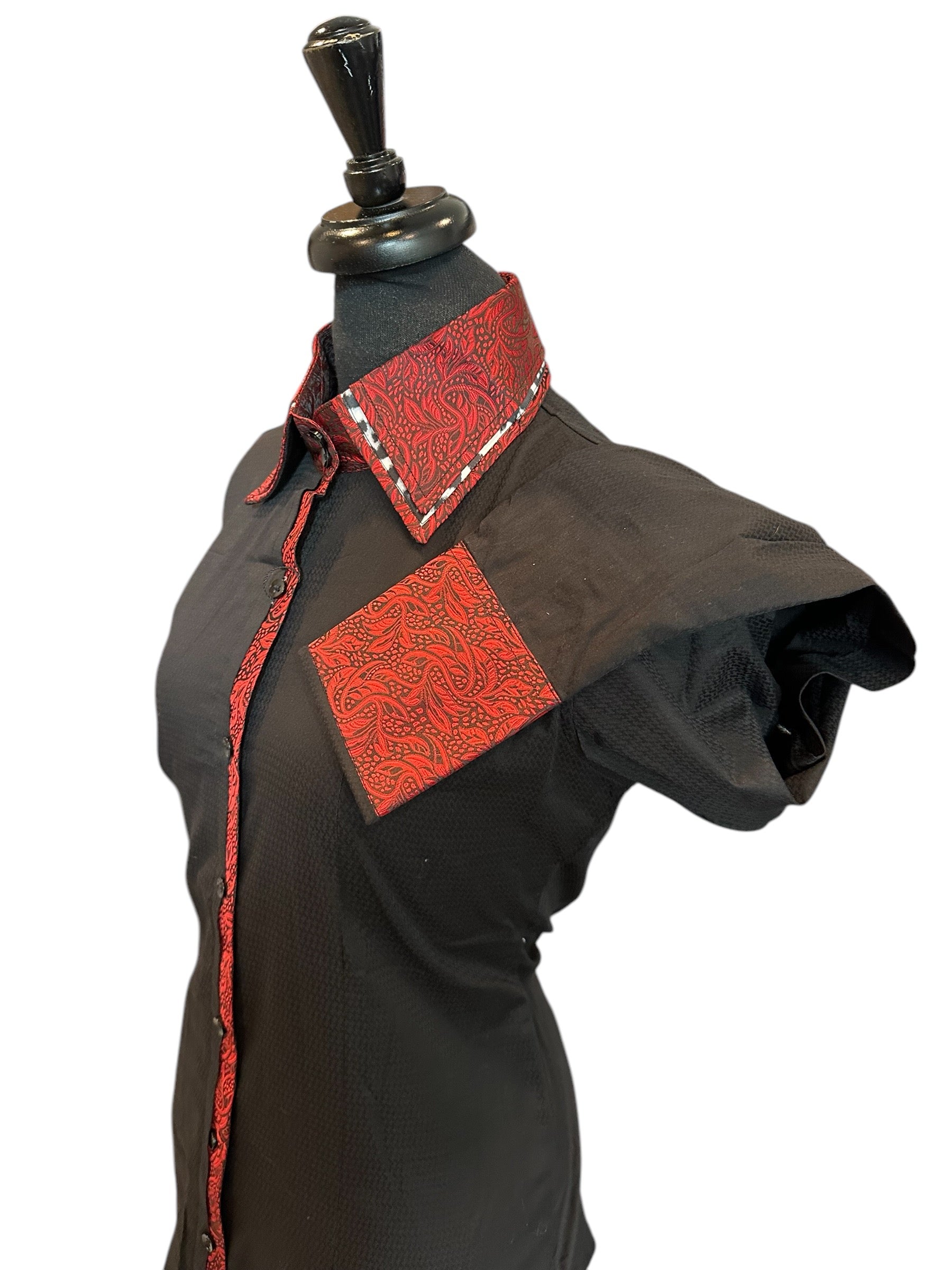 Western Button Up Black with Red Silk Accents