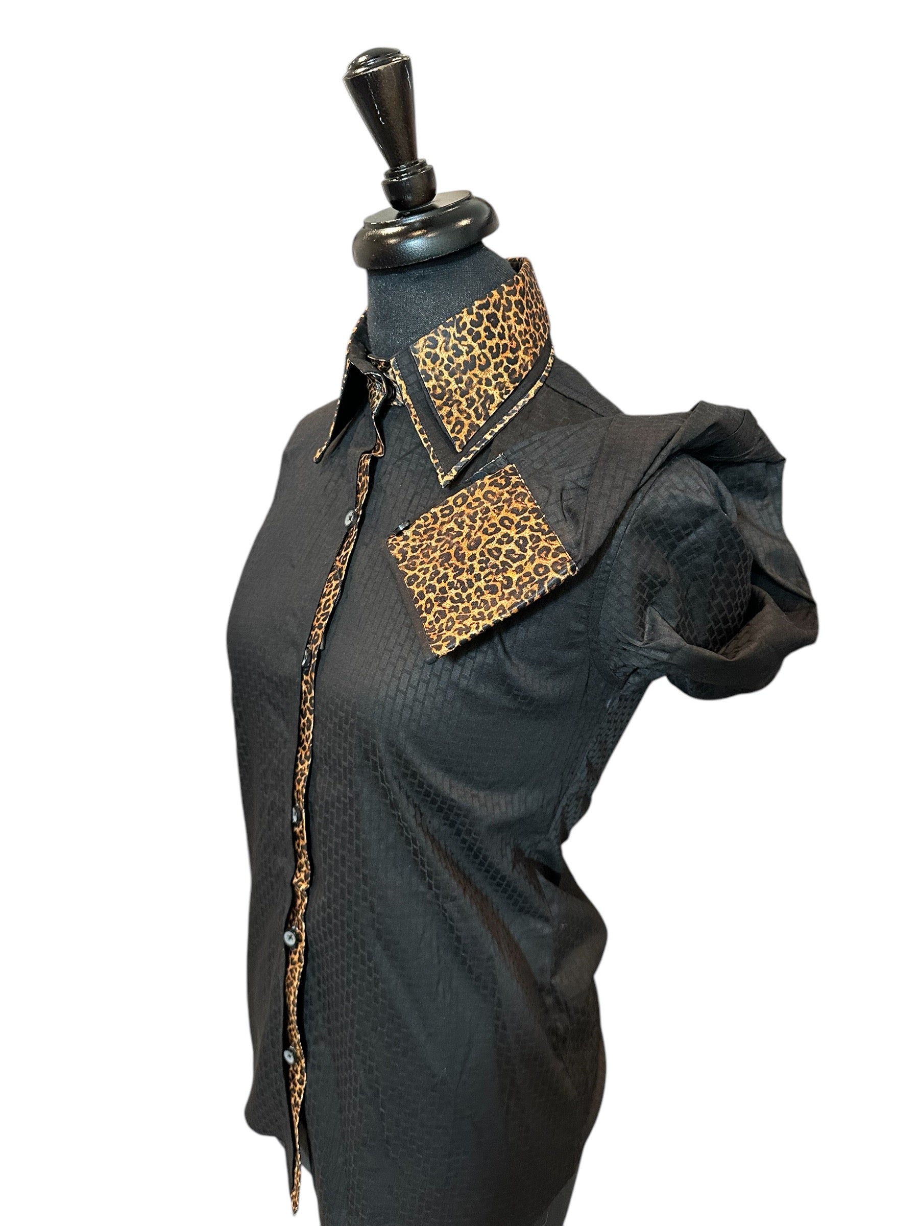 Western Button Up Black with Two Way “STRETCH” and Animal Print