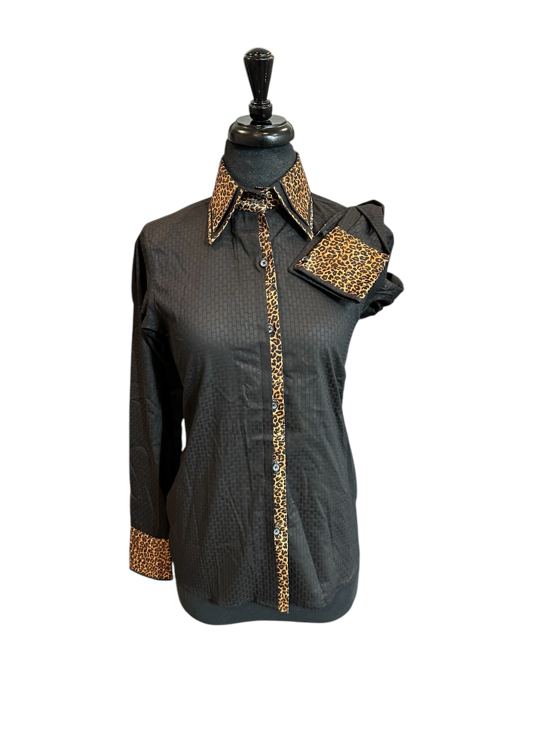 Western Button Up Black with Two Way “STRETCH” and Animal Print