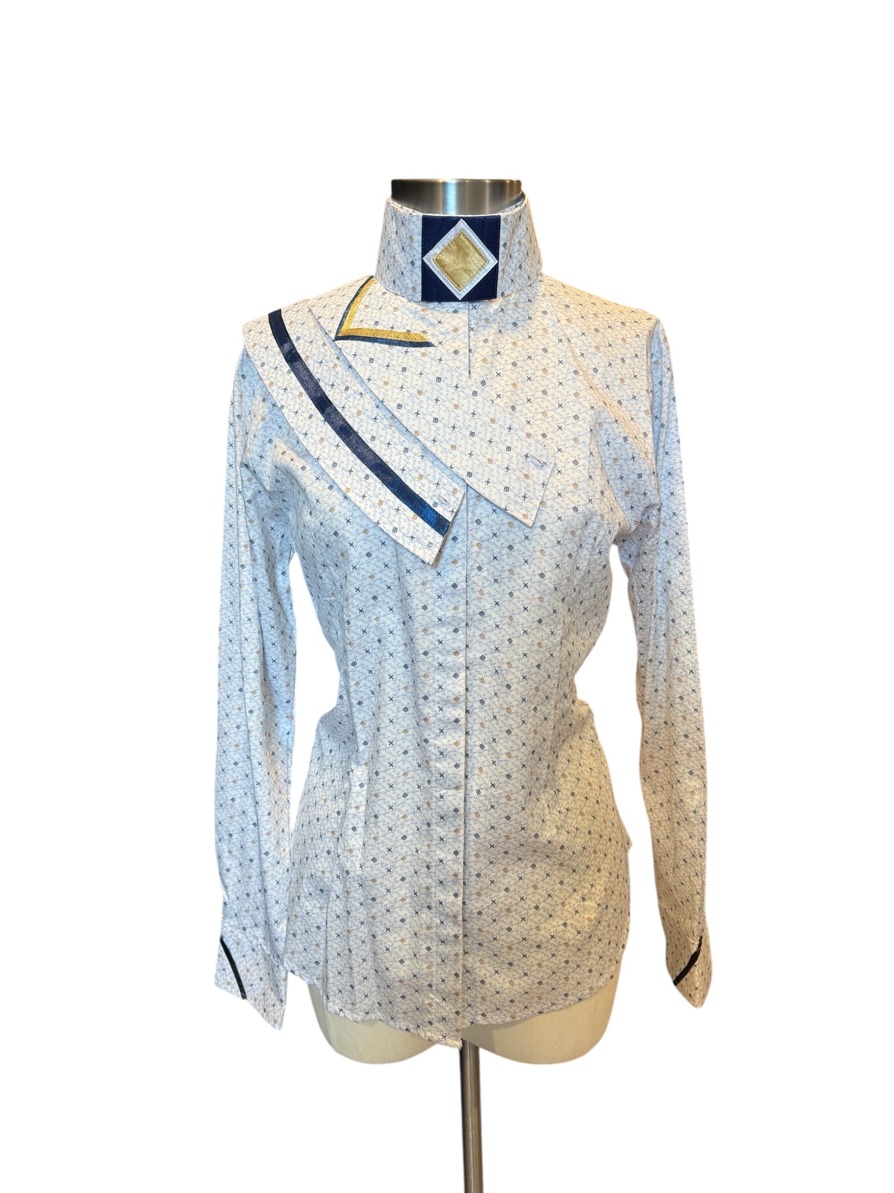 English Show Shirt White with gold and navy Fabric Code P22