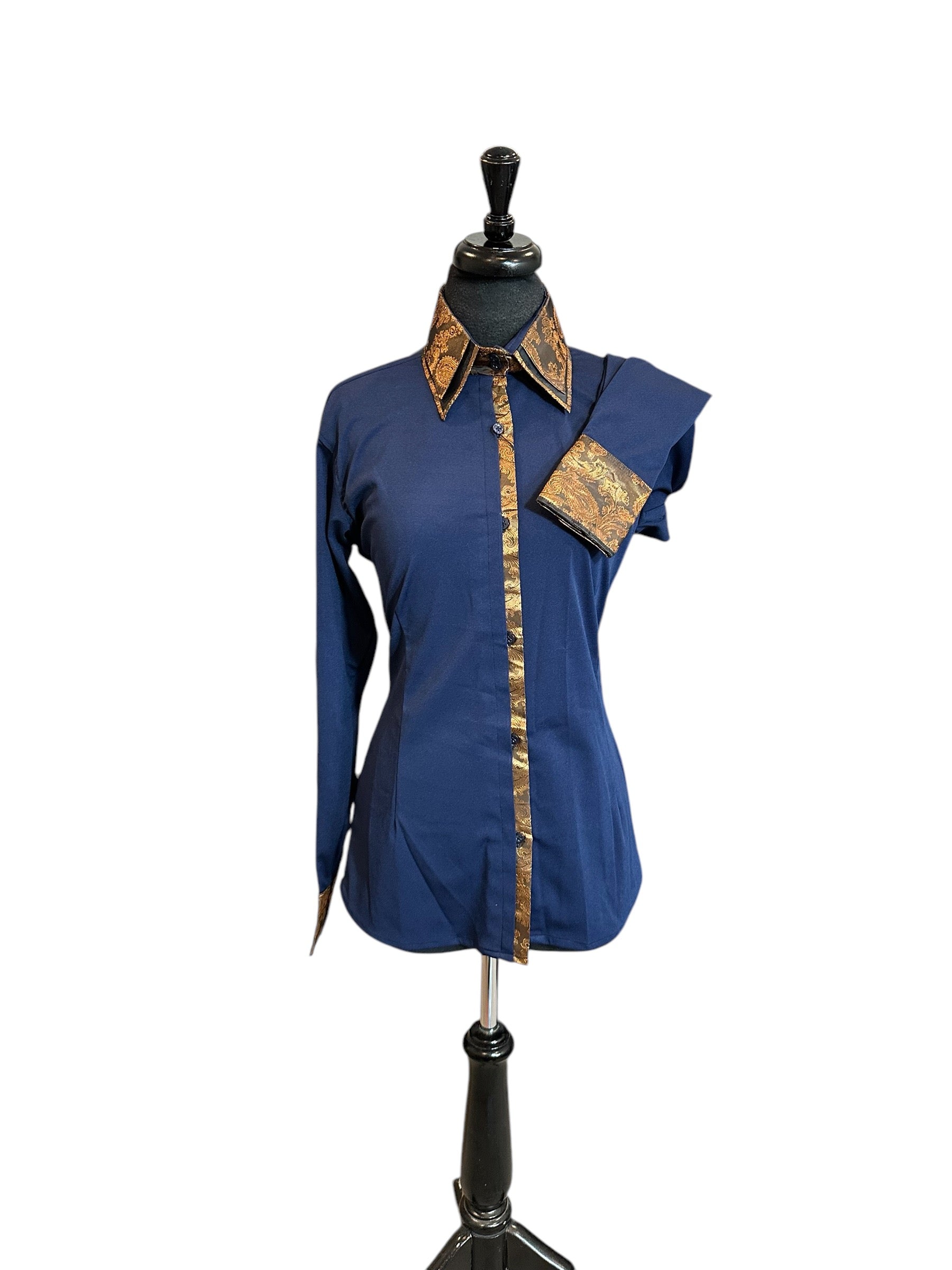 Western Button up with Four Way “STRETCH” Navy with Bronze