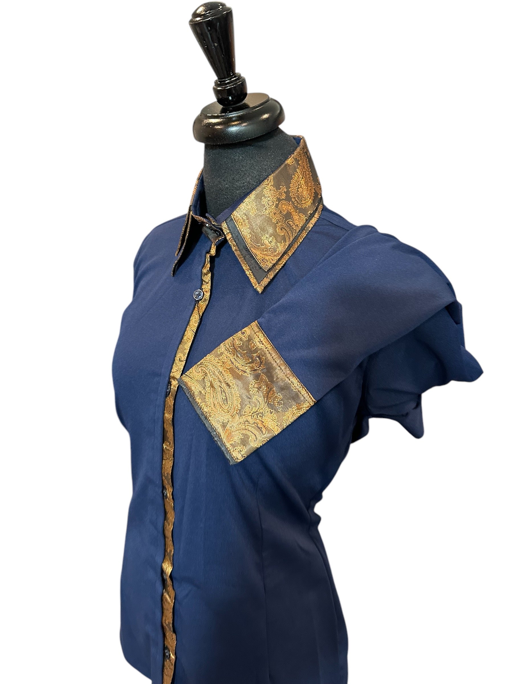 Western Button up with Four Way “STRETCH” Navy with Bronze