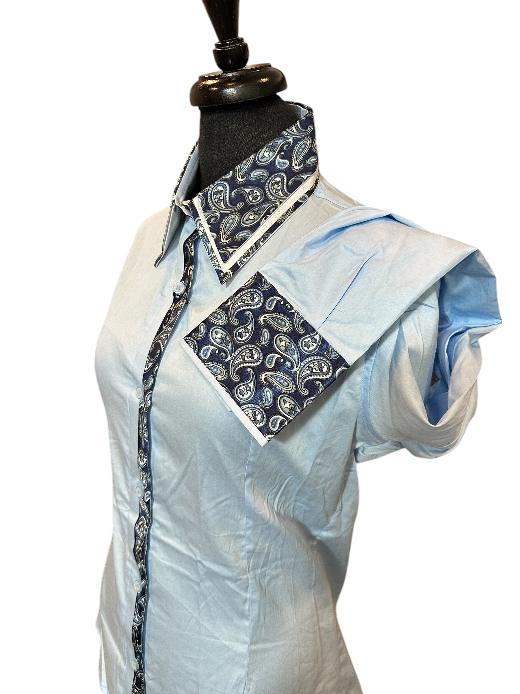 Western Button Up Light Blue with Navy Paisley Accents