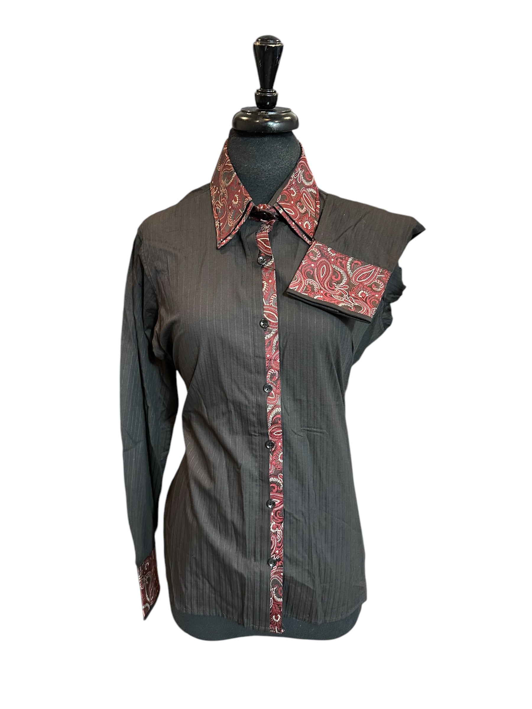 Western Button Up Black Burgundy Silk Accents