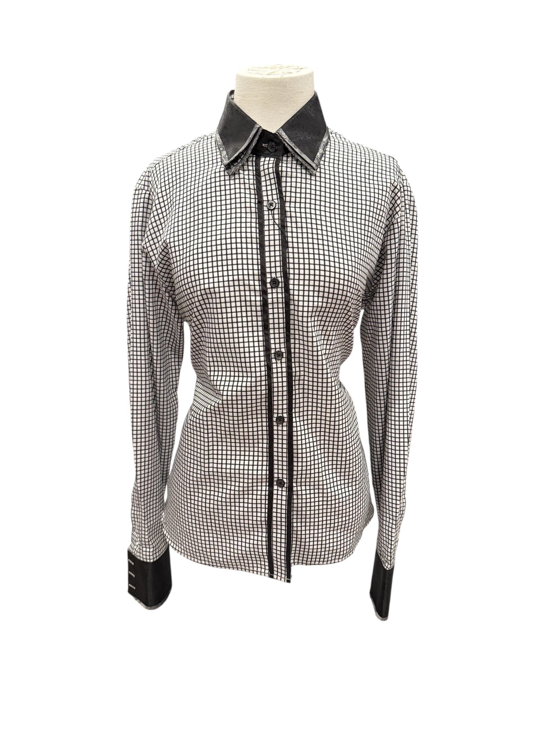 Western Button Up White and Black Plaid with Grey Accents