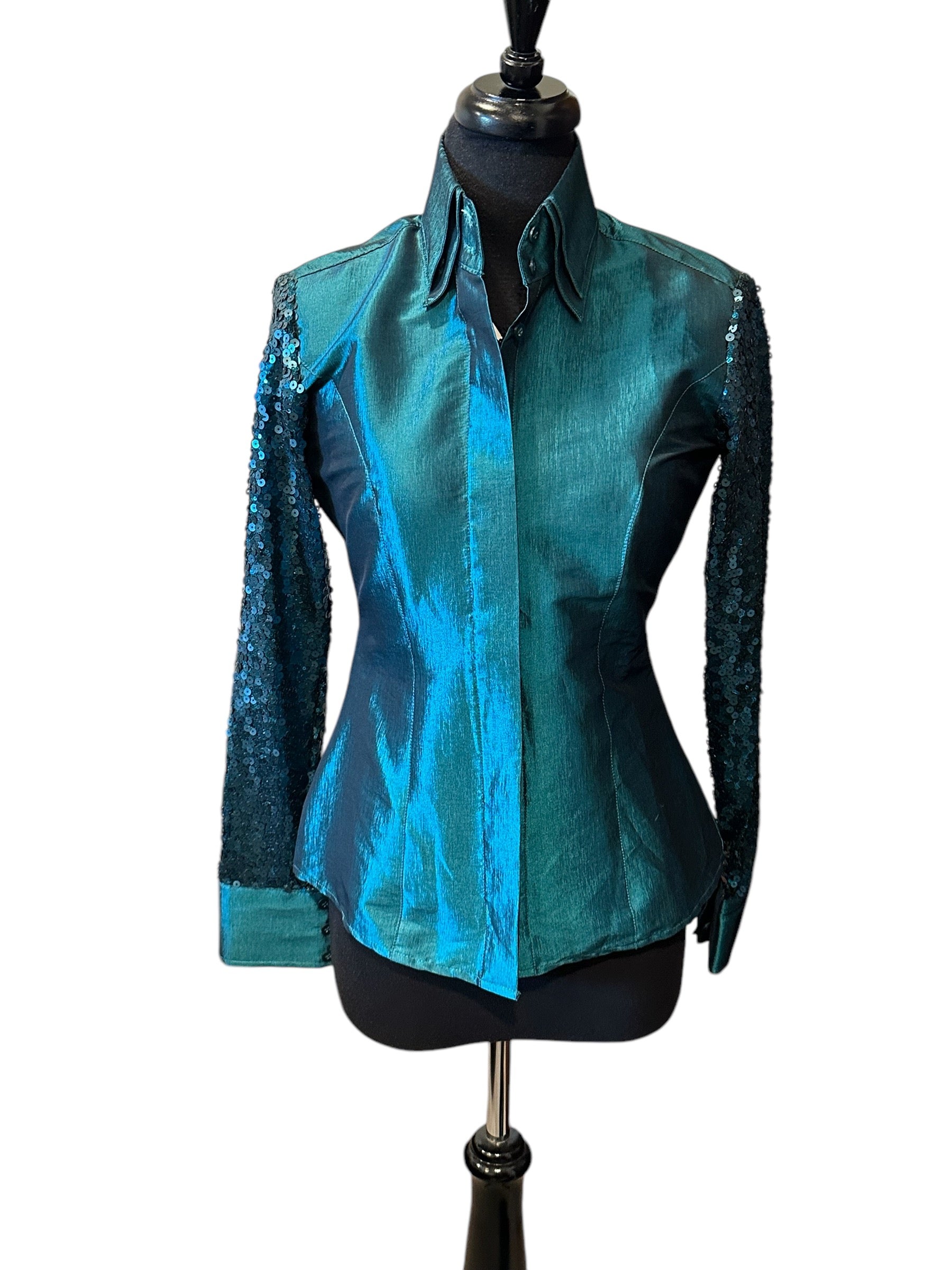 Western Stretch Satin Hidden Zipper with Sheer Arm