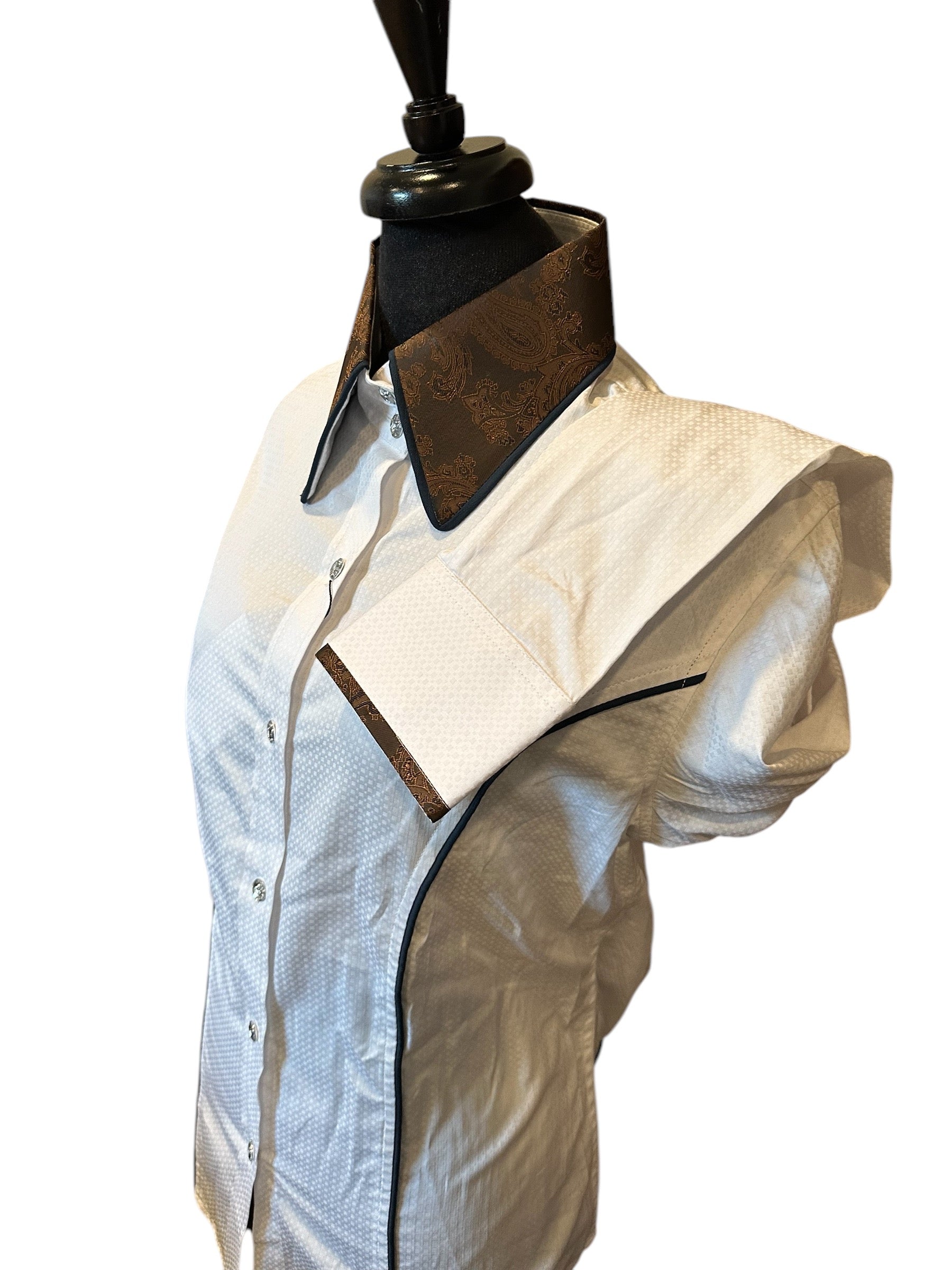 Western Button Up White with Navy and Bronze.