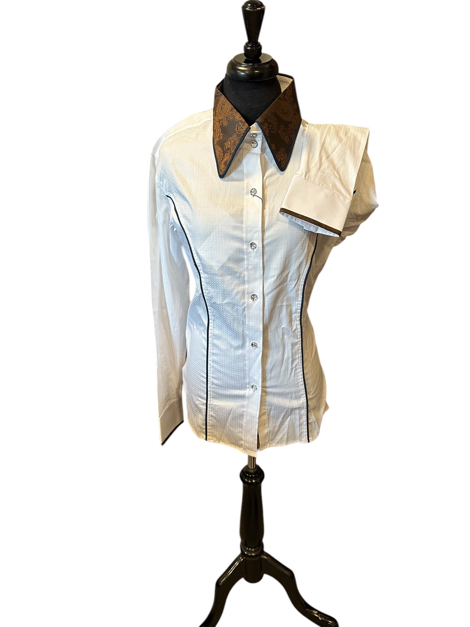 Western Button Up White with Navy and Bronze.
