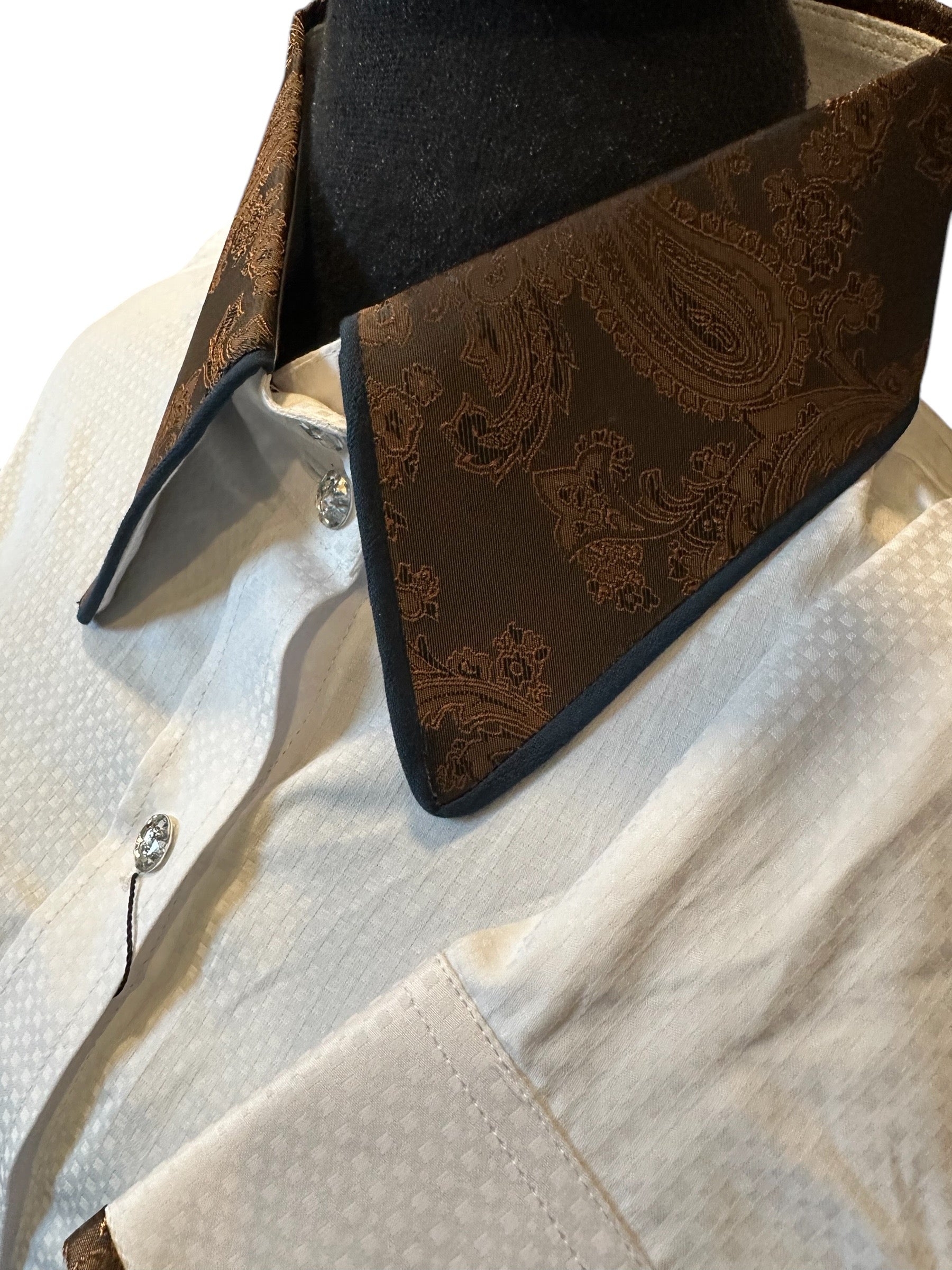 Western Button Up White with Navy and Bronze.