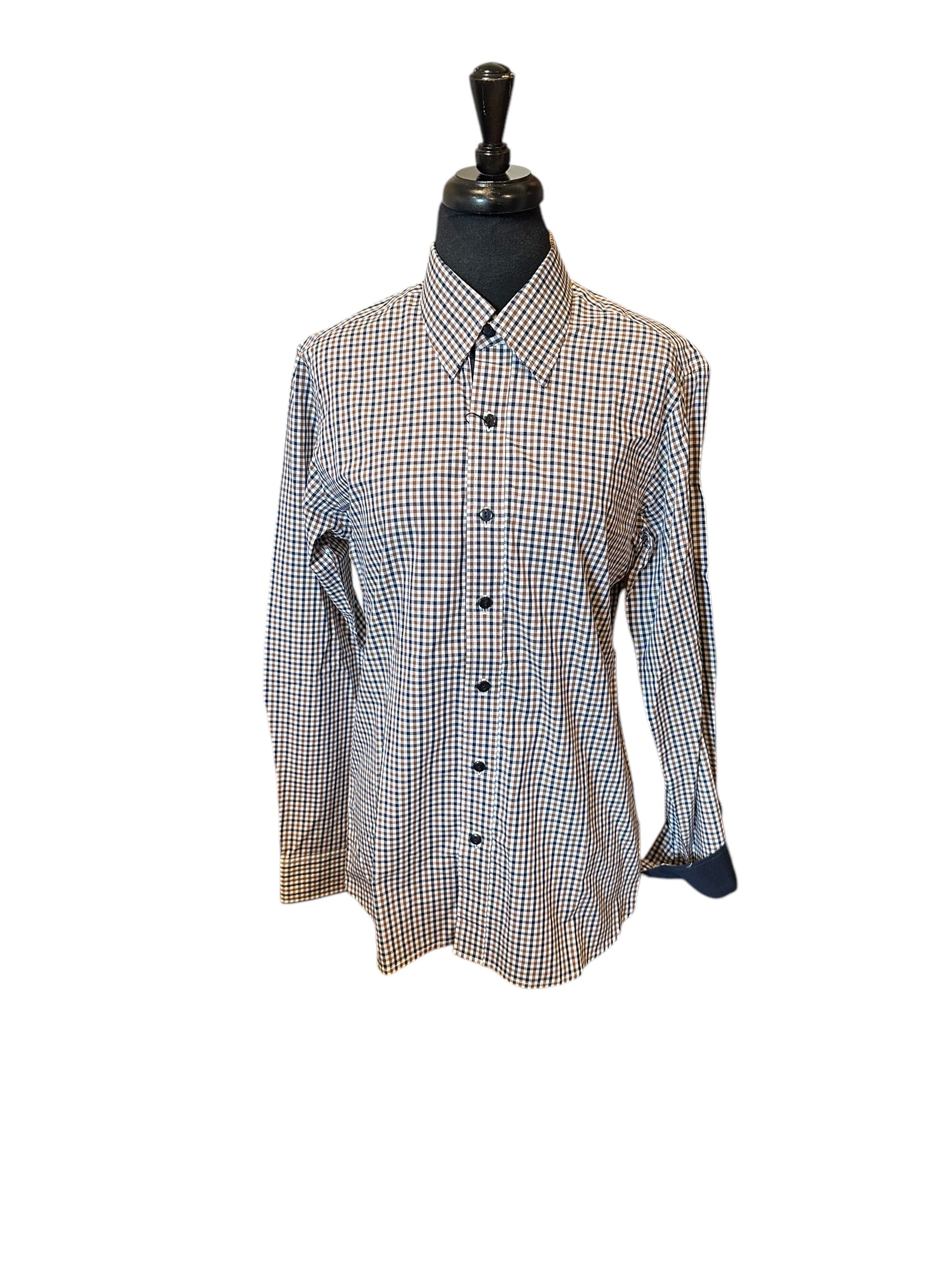 Men’s Western Button Up White Navy and Brown Plaid