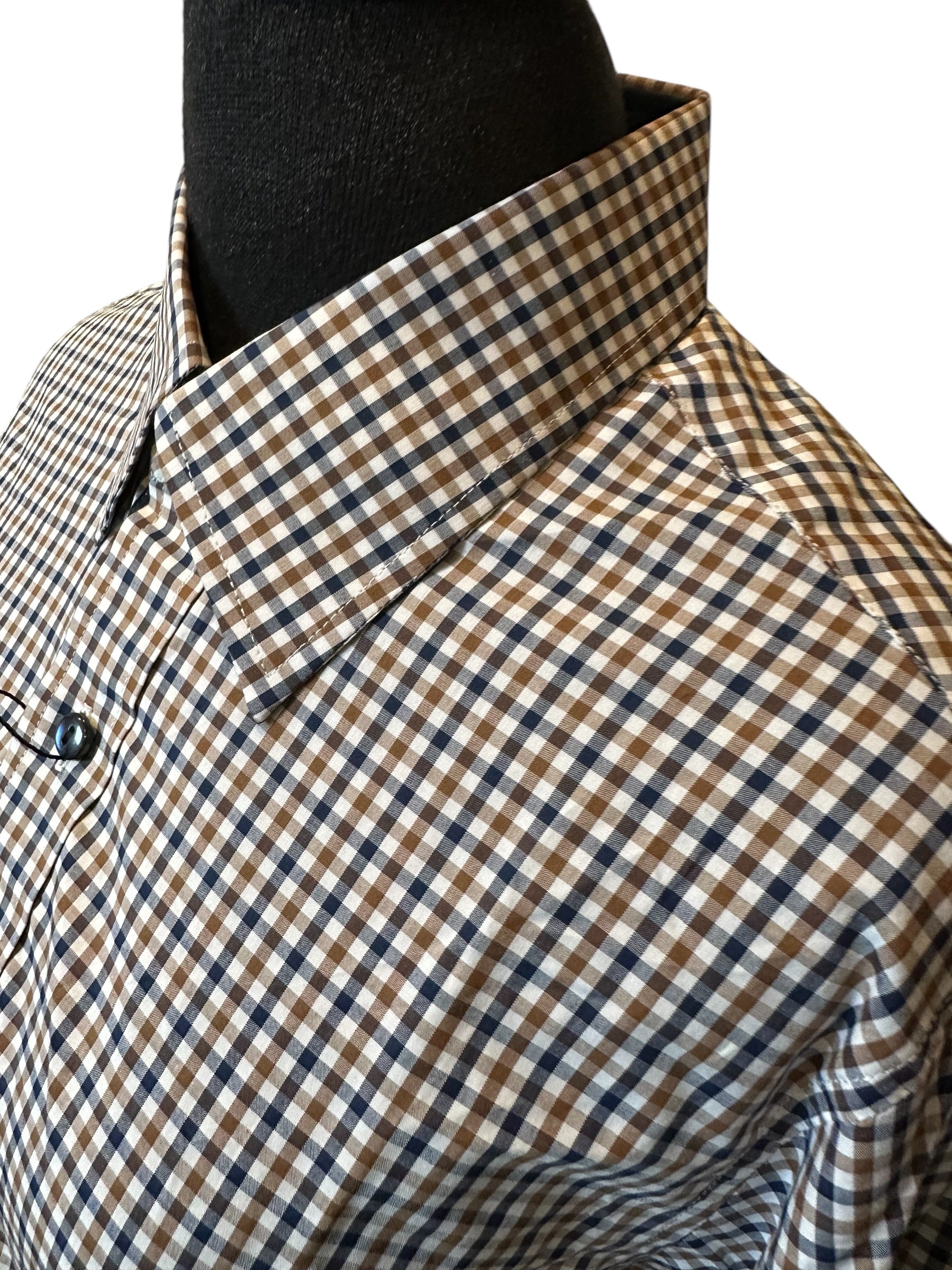 Men’s Western Button Up White Navy and Brown Plaid