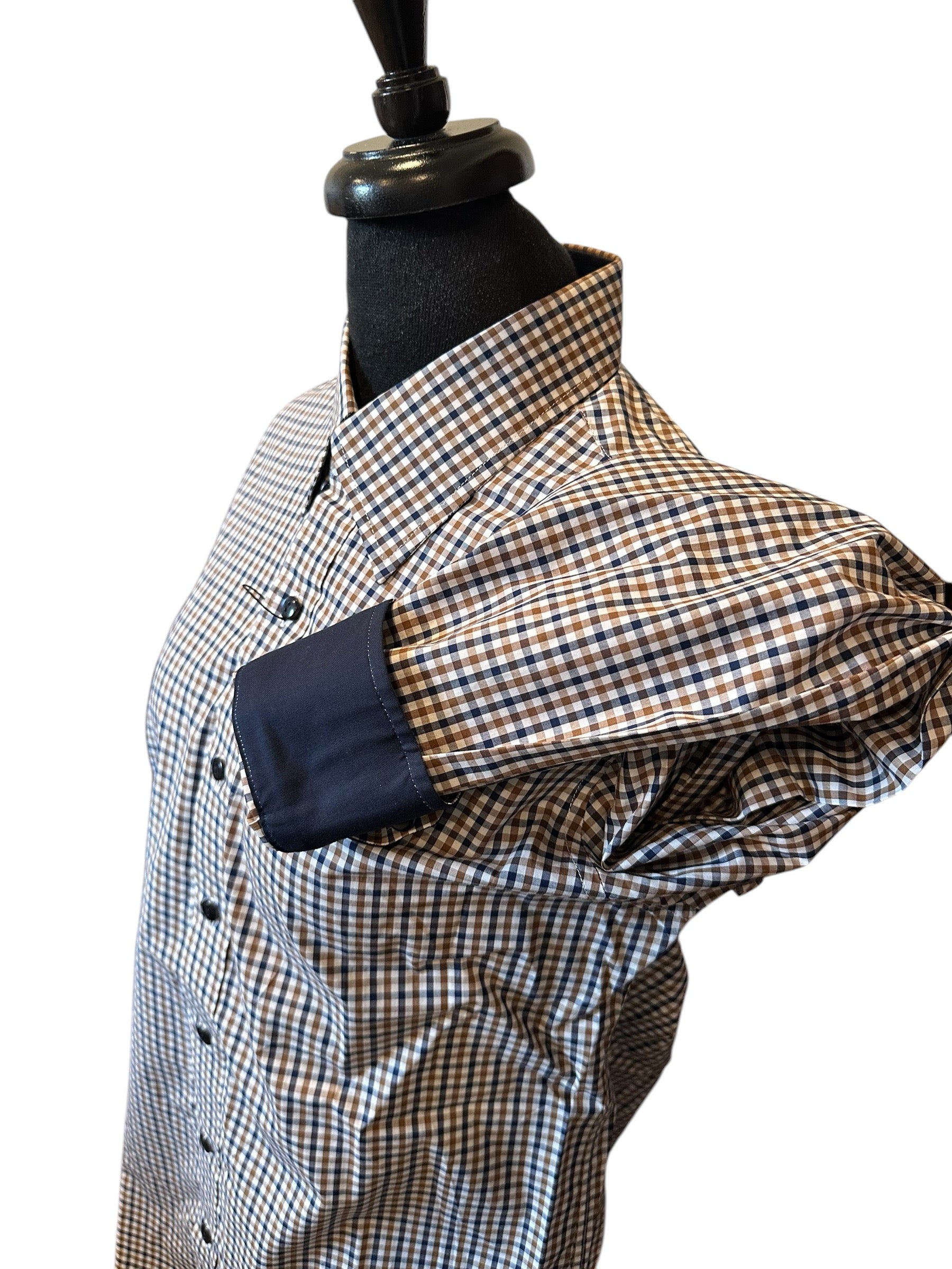 Men’s Western Button Up White Navy and Brown Plaid