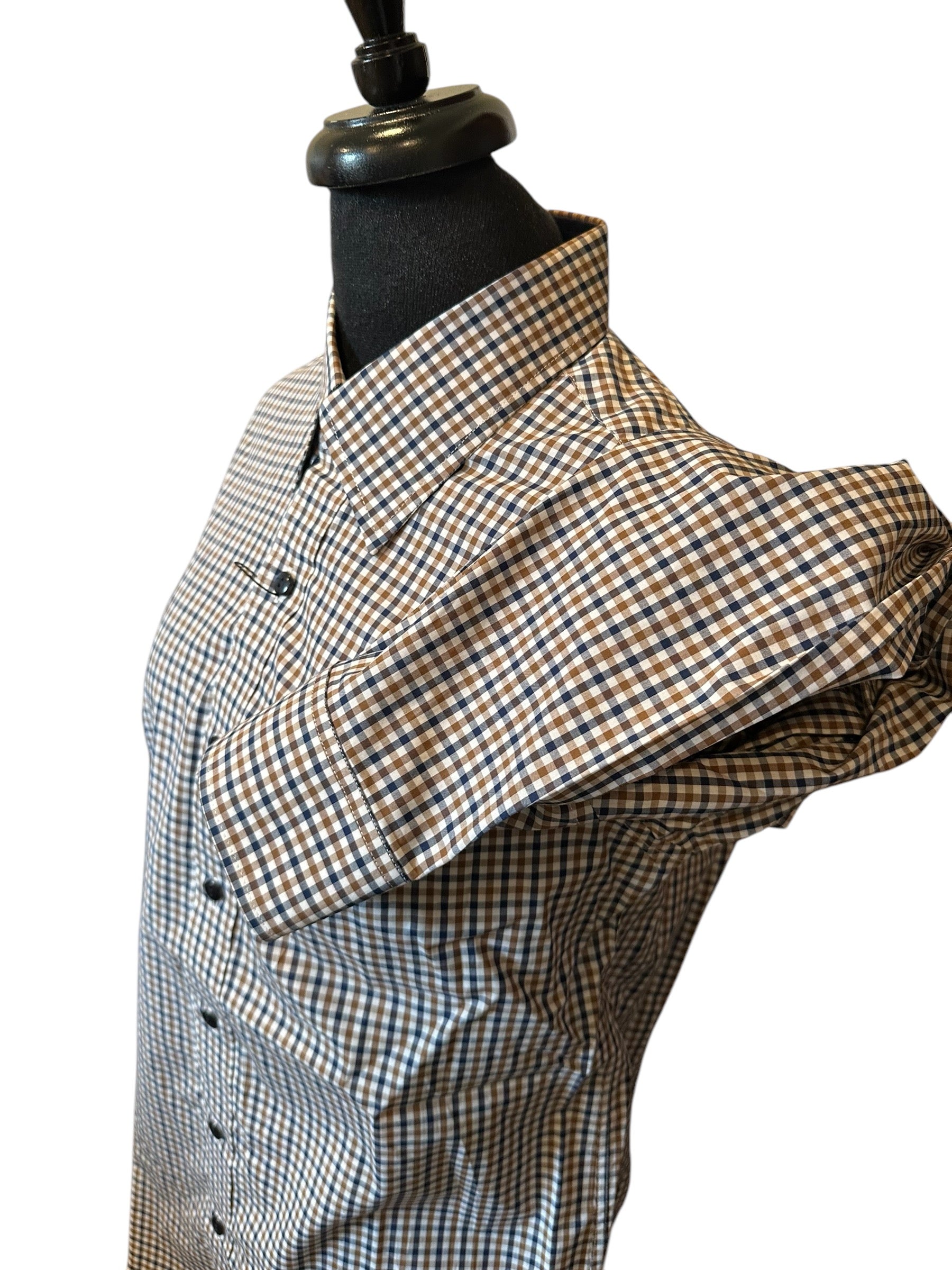 Men’s Western Button Up White Navy and Brown Plaid