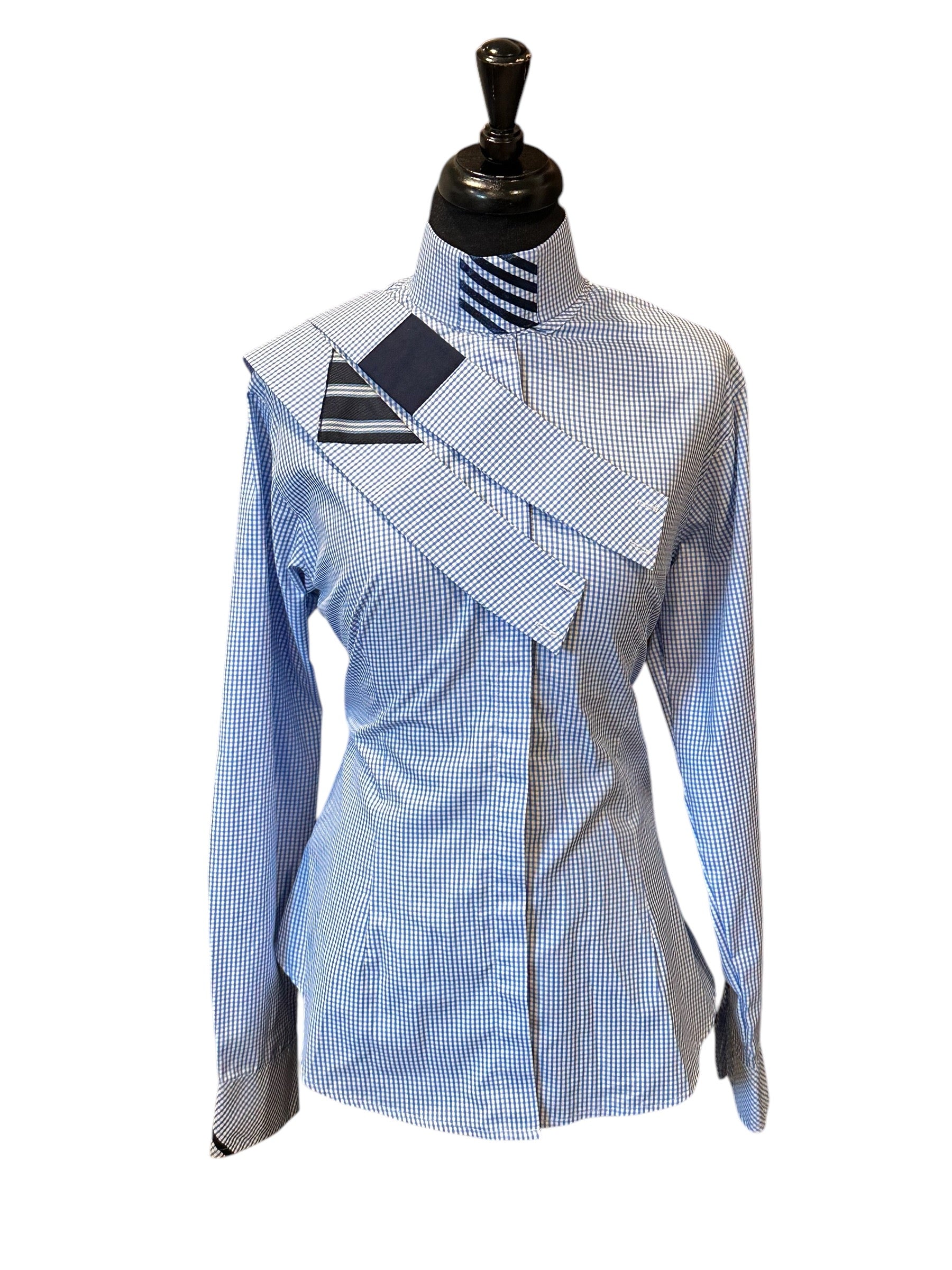 English Show Shirt White and Blue Gingham Fabric Code S34