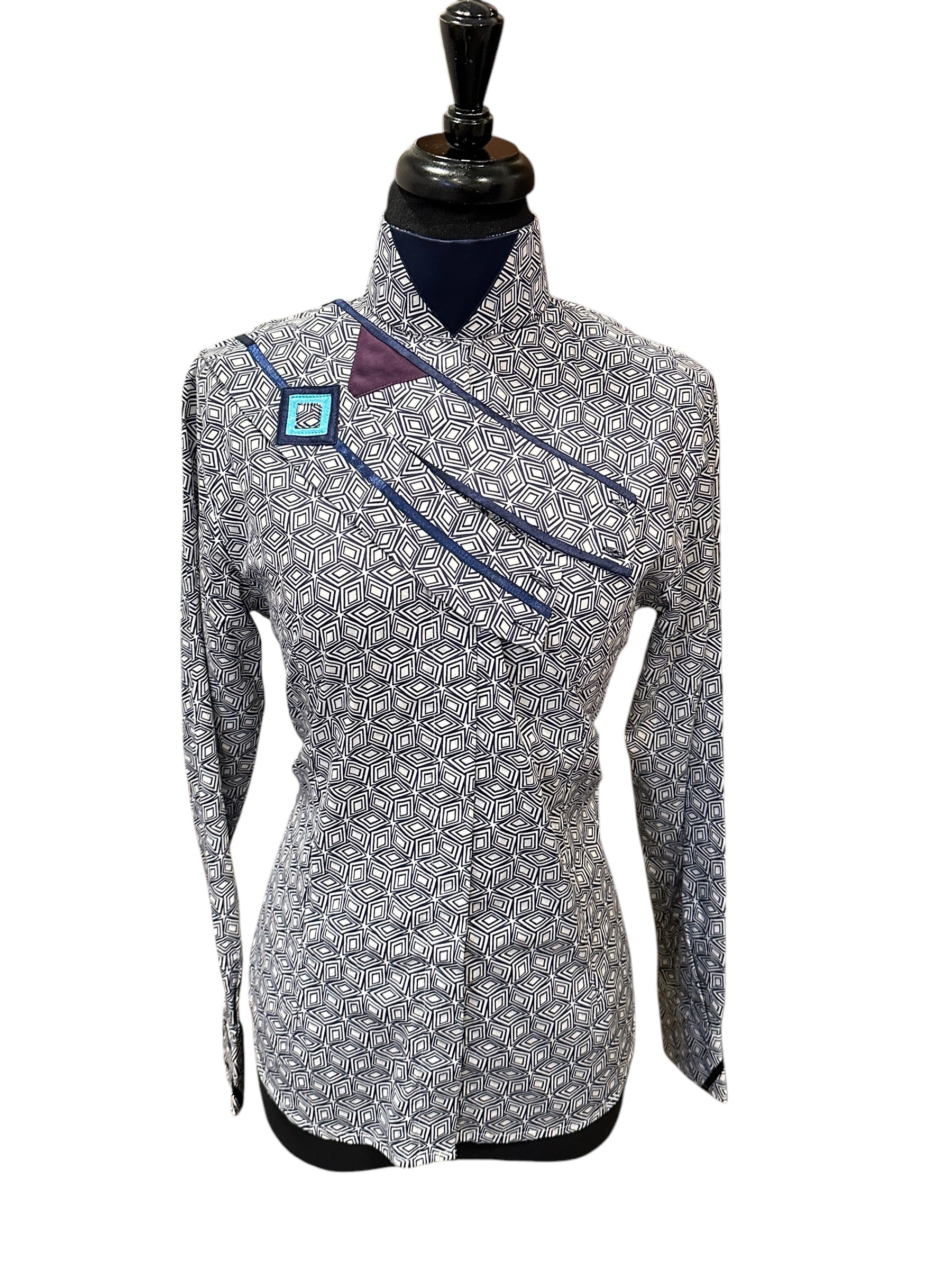 English Show Shirt Geo Shapes Navy and White Fabric Code 1935