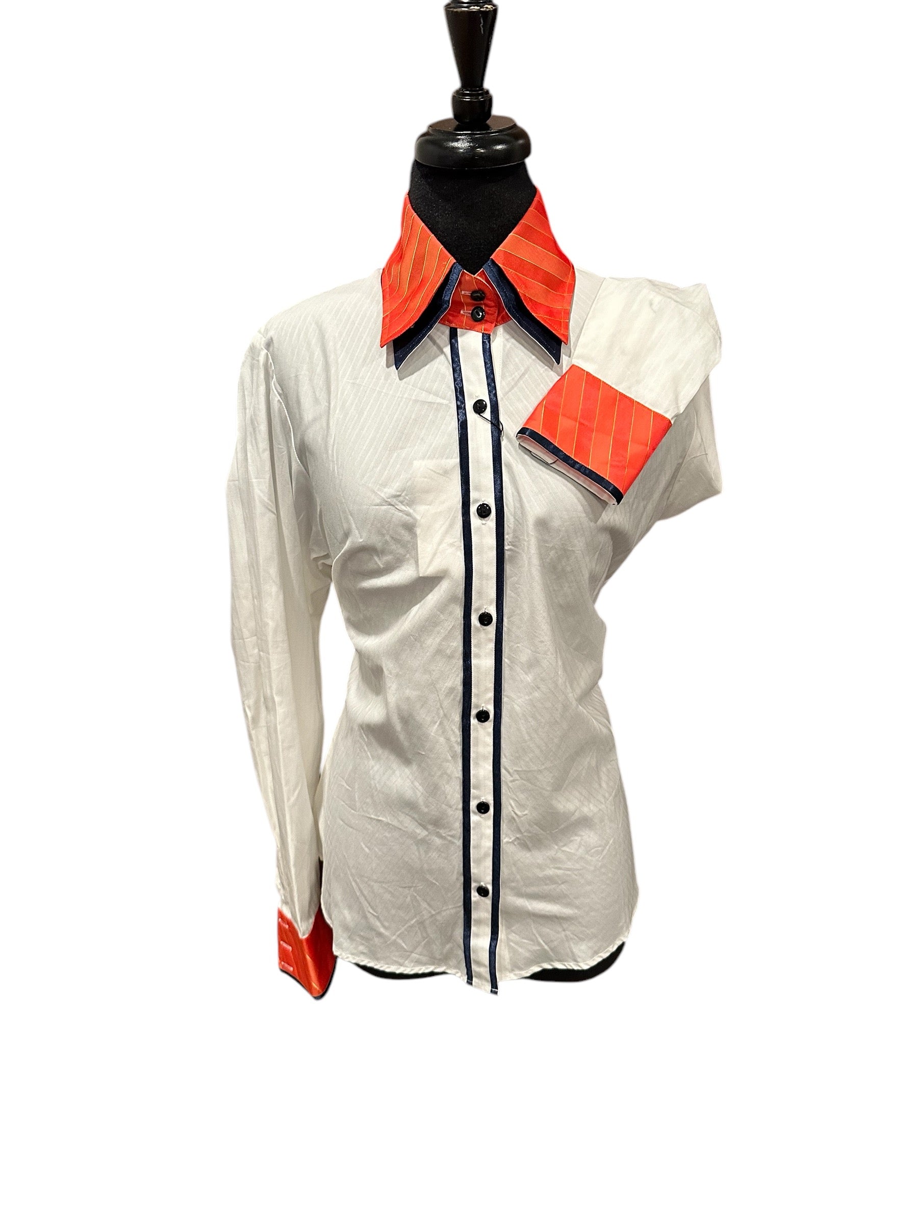 Western Button Up White with orange and navy