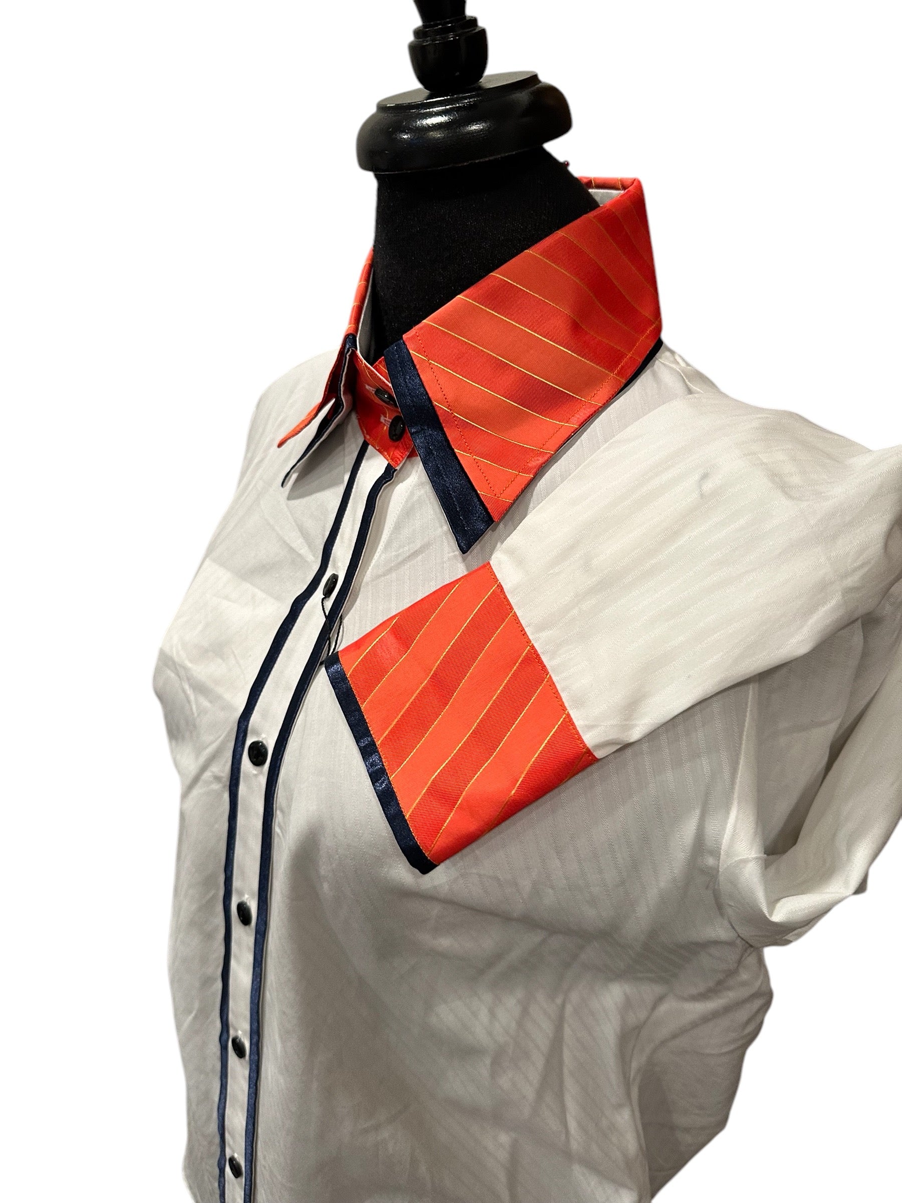 Western Button Up White with orange and navy