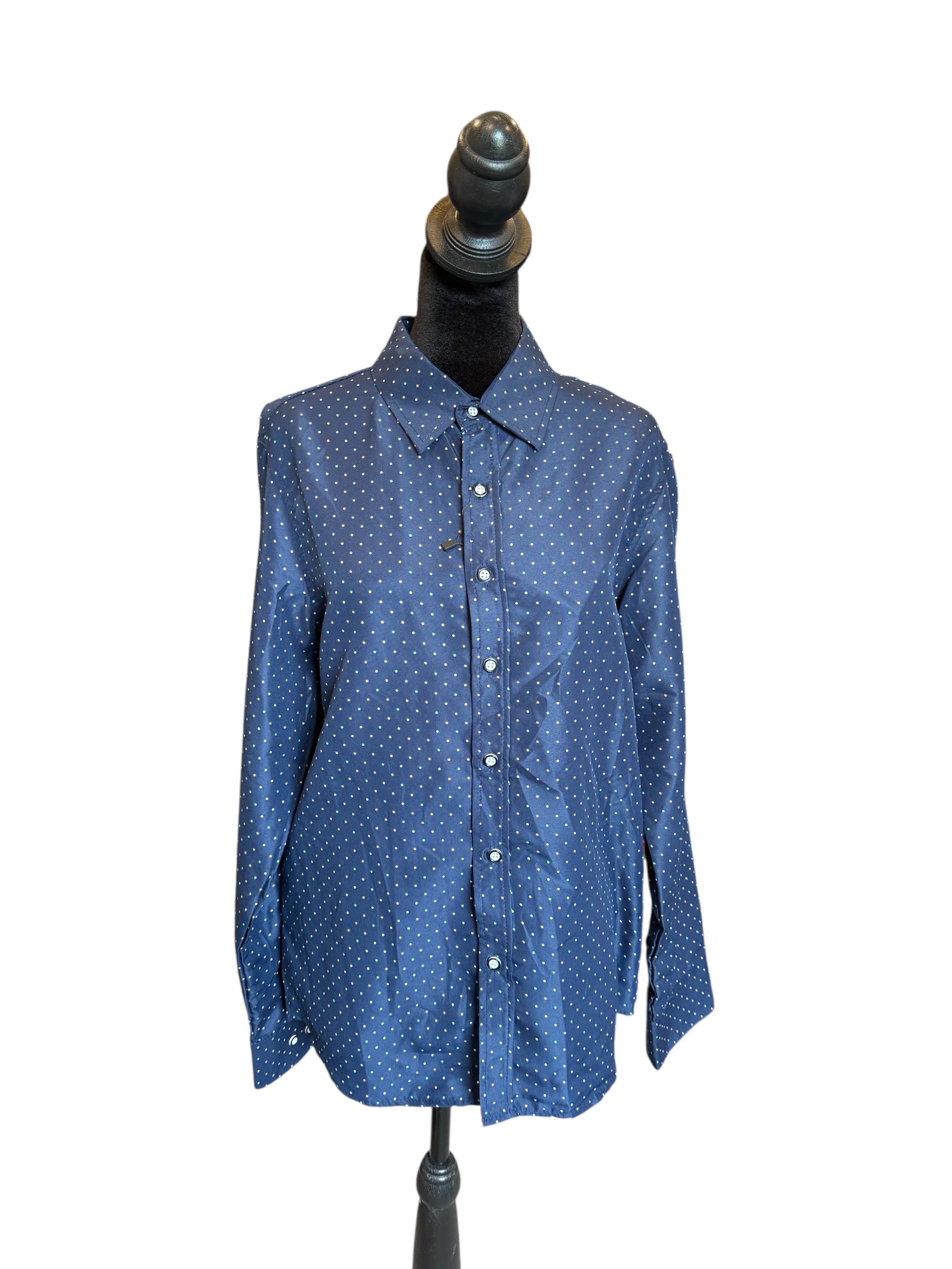 Western Button Up Navy Dot