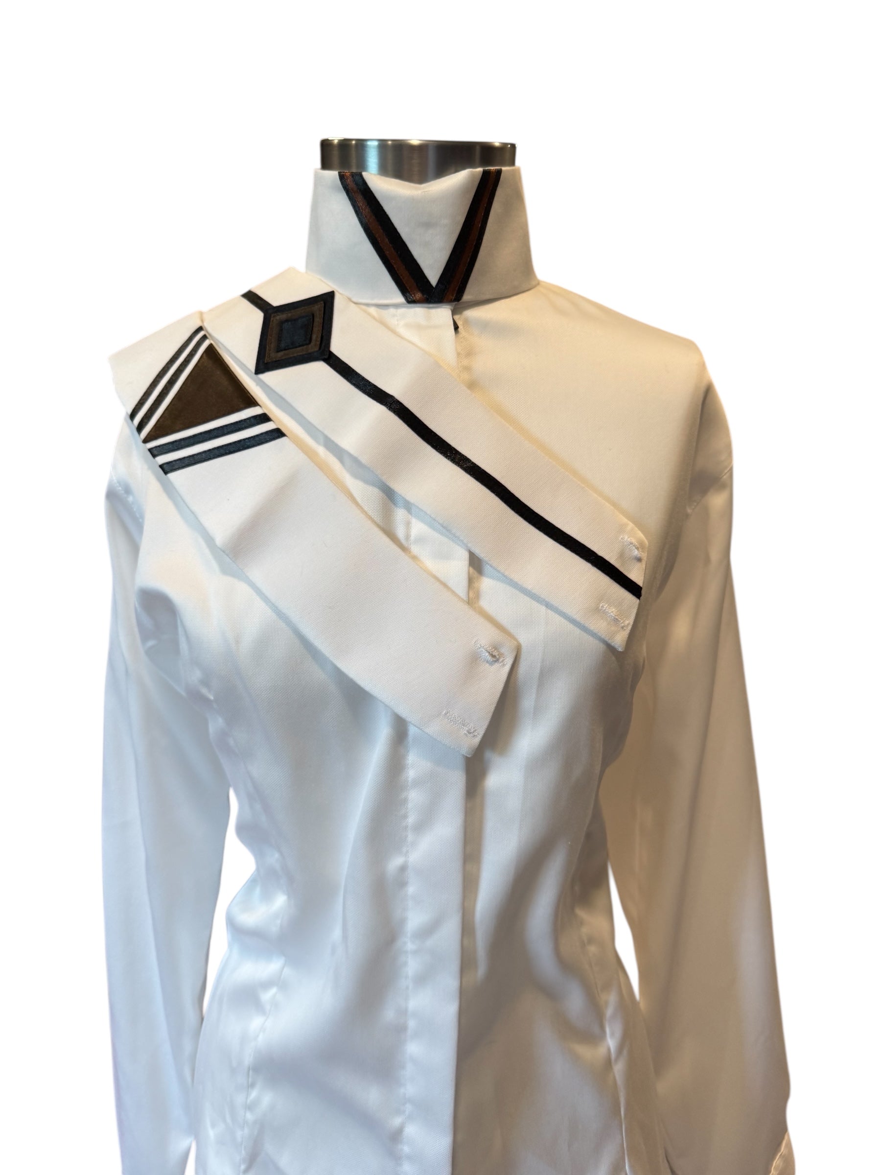 English Show Shirt White with Black and Brown Accents Fabric Code T83