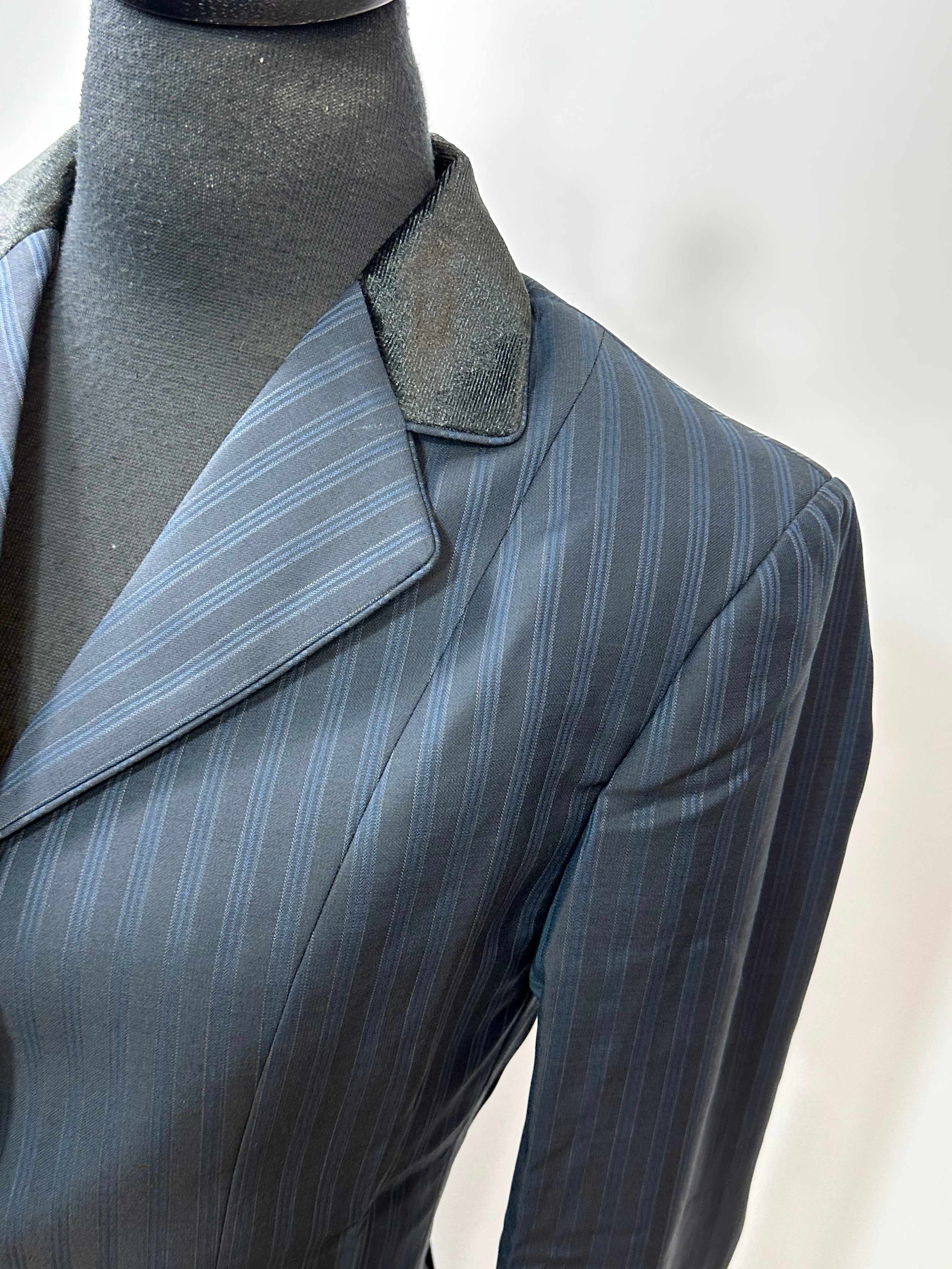 English Show Coat Navy/ Black Stripe Fabric Code R370