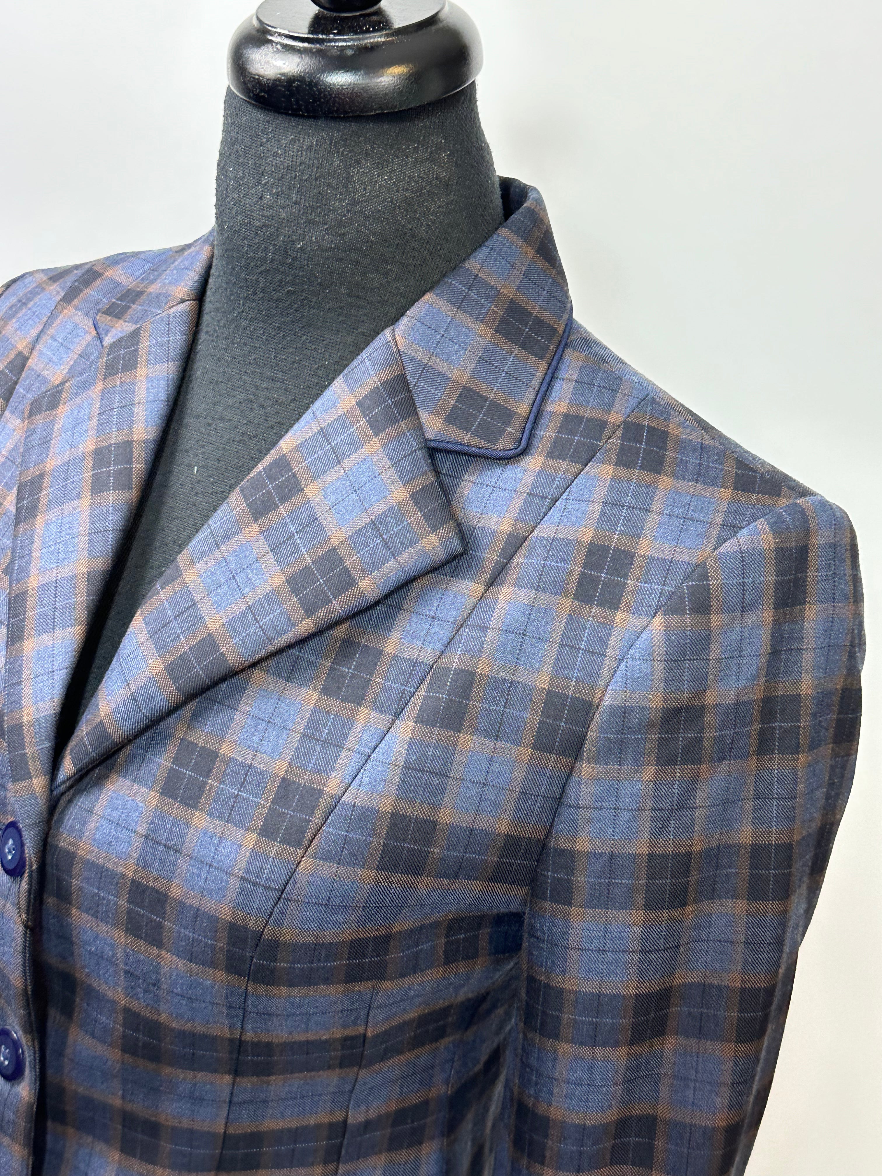 English Show Coat Blue and Brown Plaid Fabric Code MD1405
