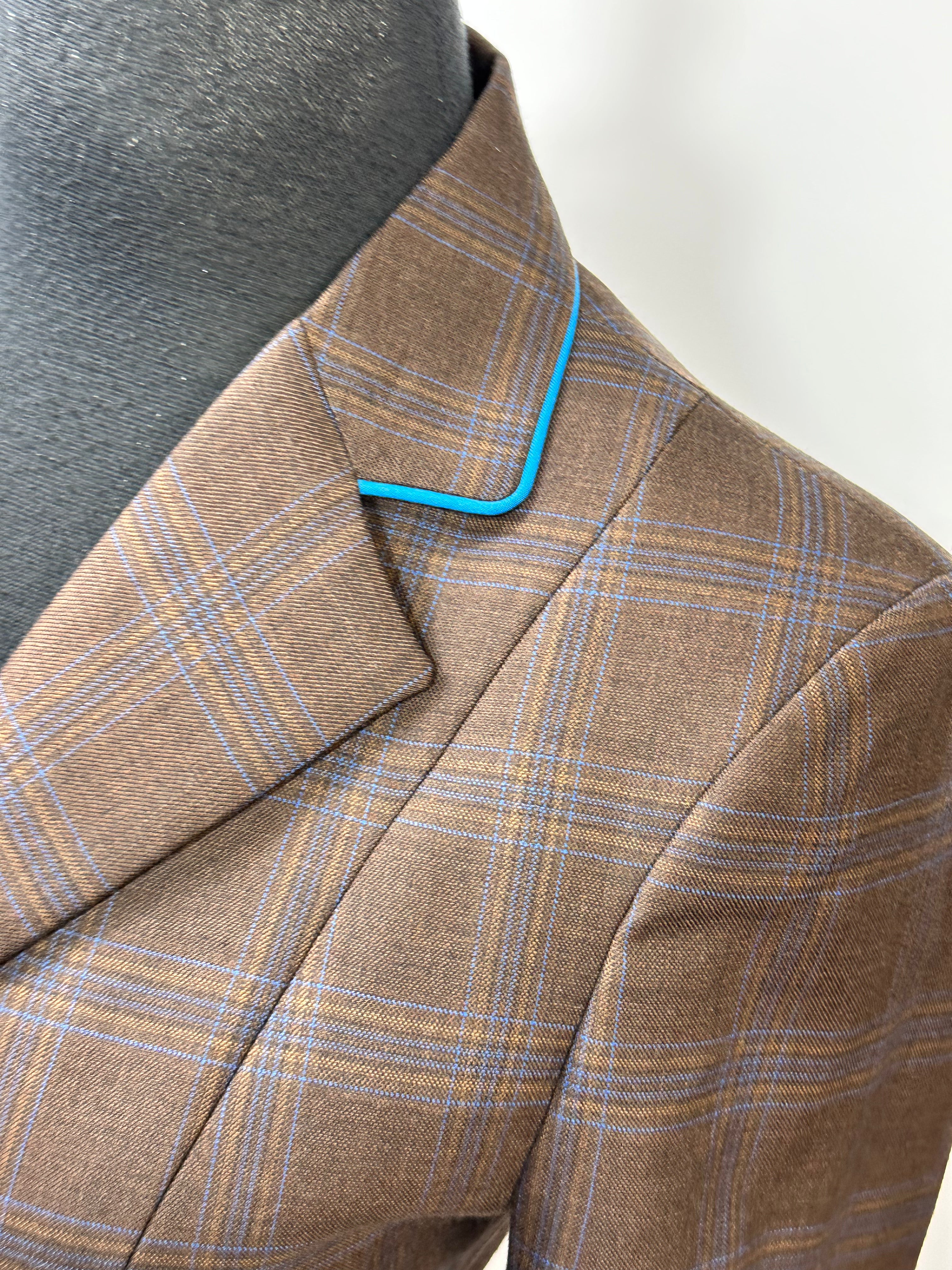 English Show Coat Brown with Teal Plaid Fabric Code MD444