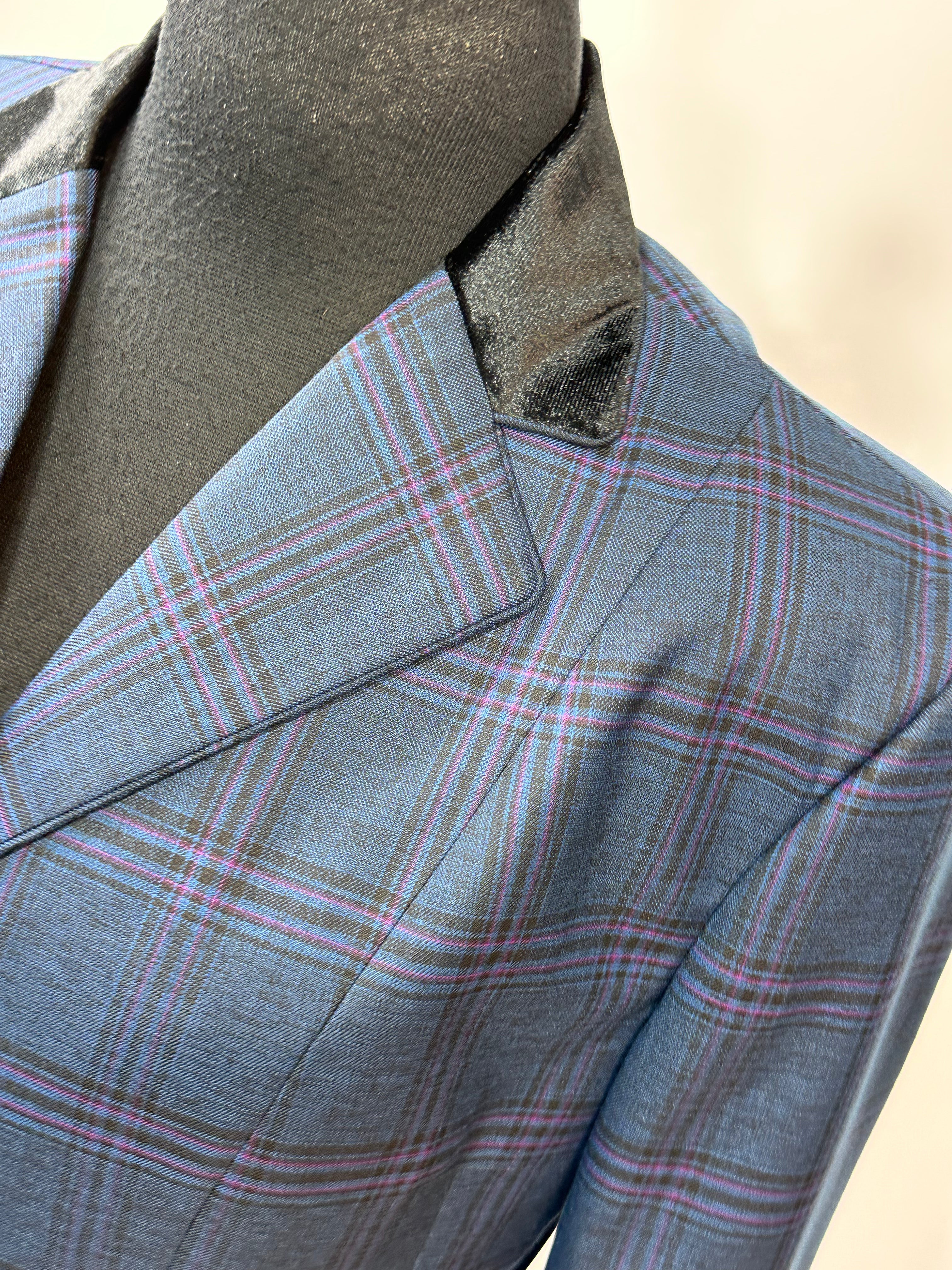 English Show Coat Navy Plaid Fabric  Code R231