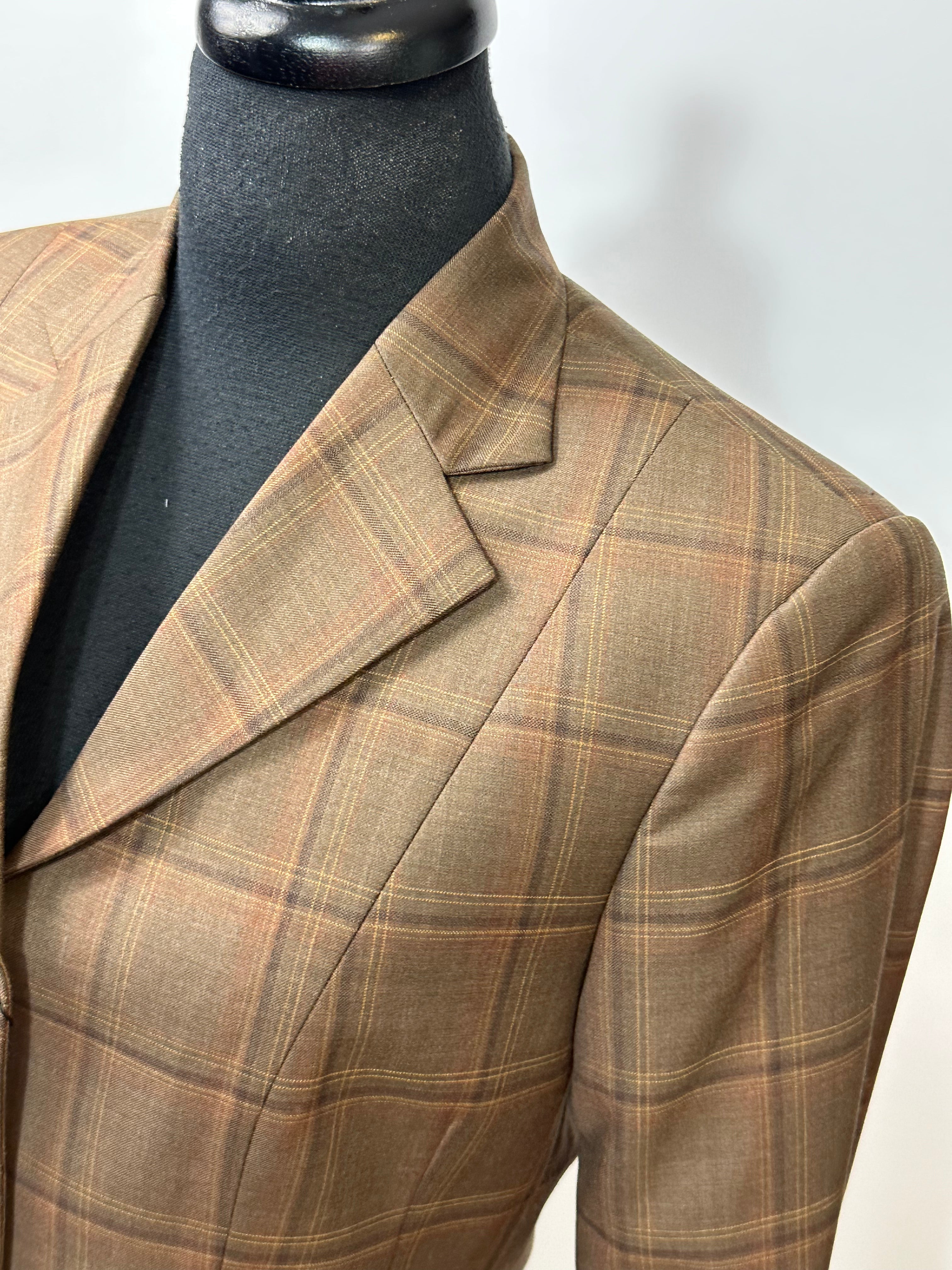 English Show Coat Khaki Olive Plaid Fabric Code N75008-1